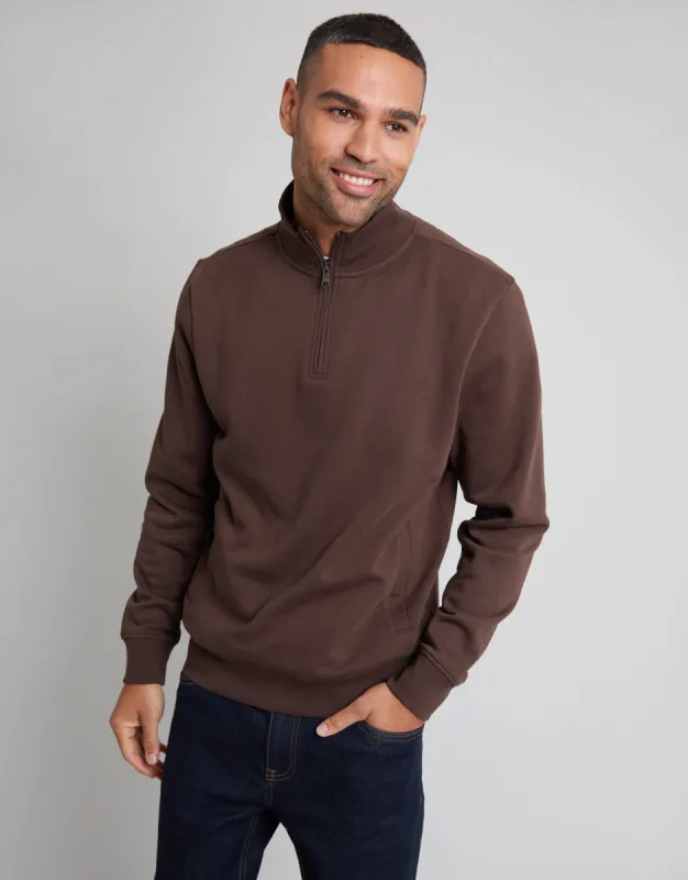 Men's Chocolate Quarter Zip Sweatshirt sold by Threadbare
