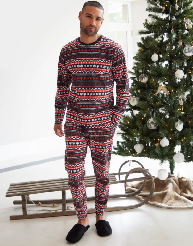 Men's Red Fairisle Long Sleeve Christmas Pyjamas (2-Piece Set) sold by Threadbare