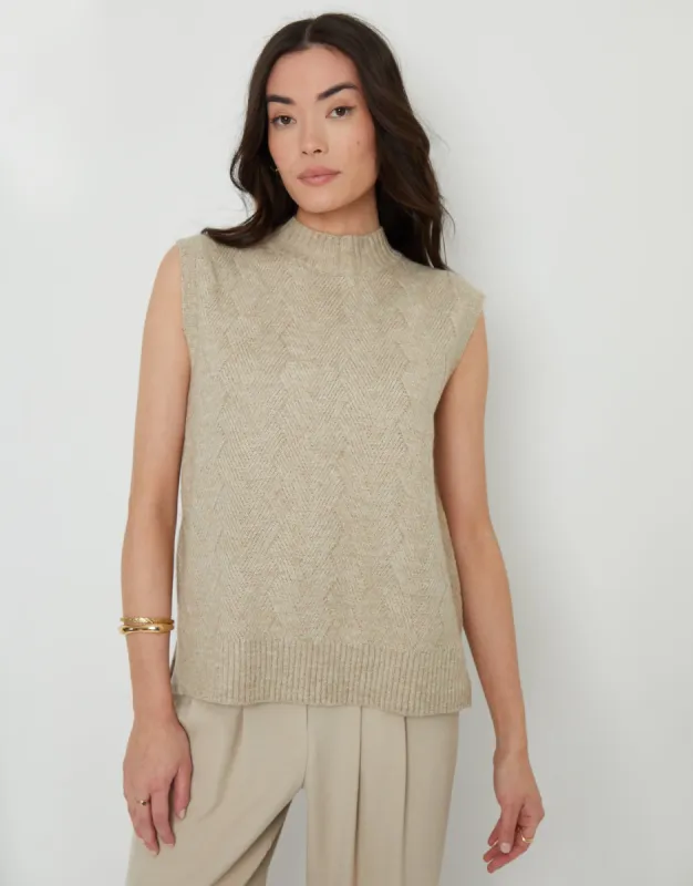 Women's Beige Basket Stitch Knitted High Neck Vest sold by Threadbare