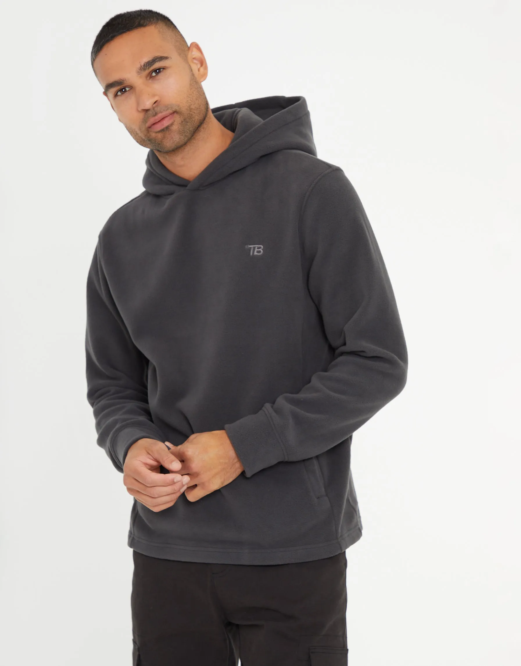 Slate Grey Microfleece Overhead Hoodie sold by Threadbare