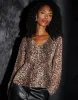 Women's Leopard Print Chiffon Tie Front Smock Blouse sold by Threadbare