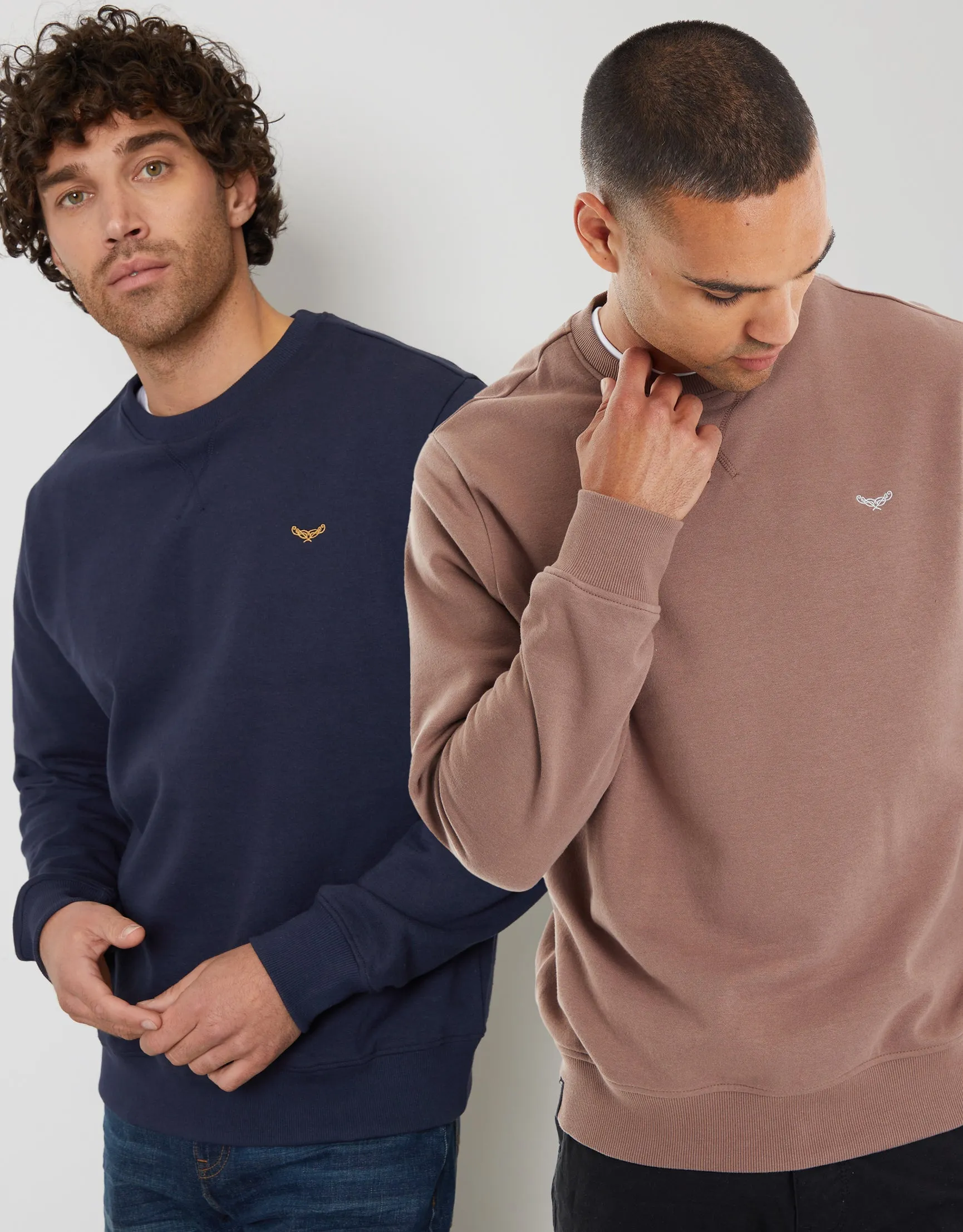 Men's Navy & Taupe Crew Neck Sweatshirts (2 Pack) sold by Threadbare