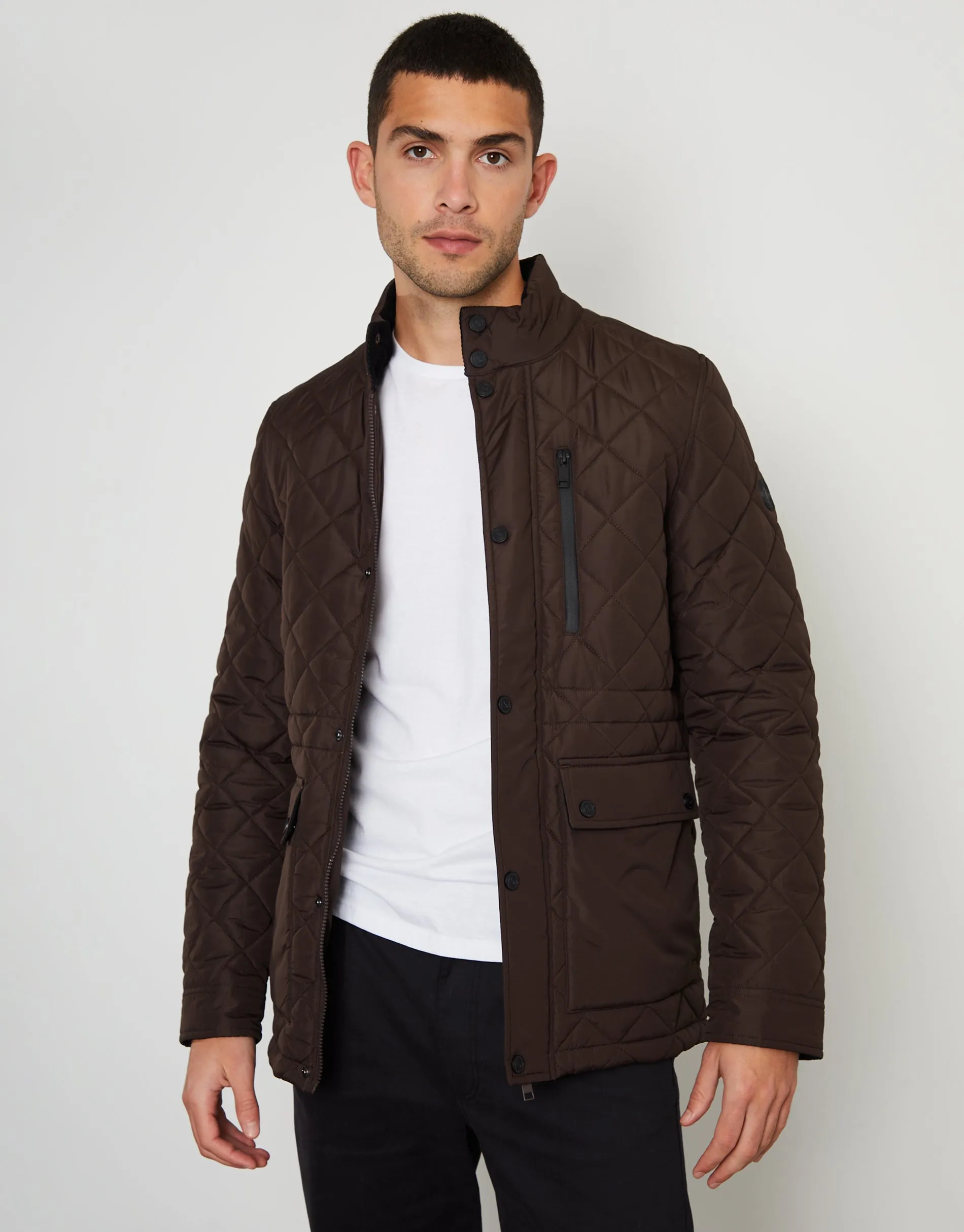 Threadbare Men's Brown Showerproof Quilted Patch Pocket Jacket sold by Threadbare