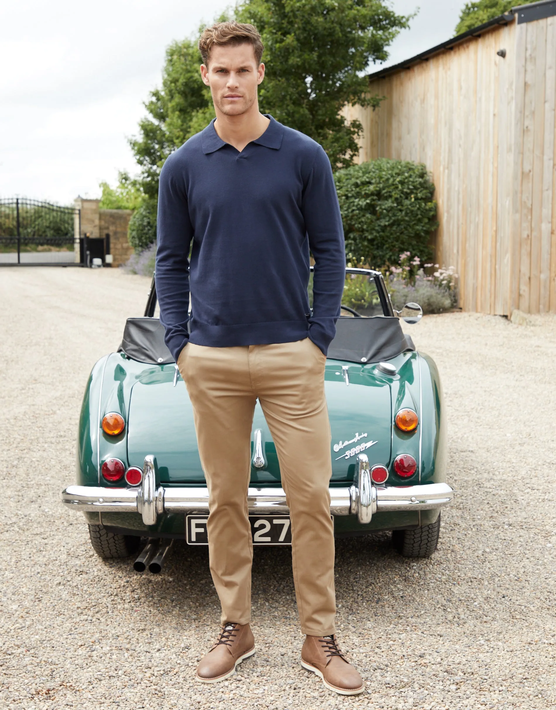 Threadbare Men's Navy Trophy Neck Knitted Long Sleeve Polo sold by Threadbare product image thumbnail 3