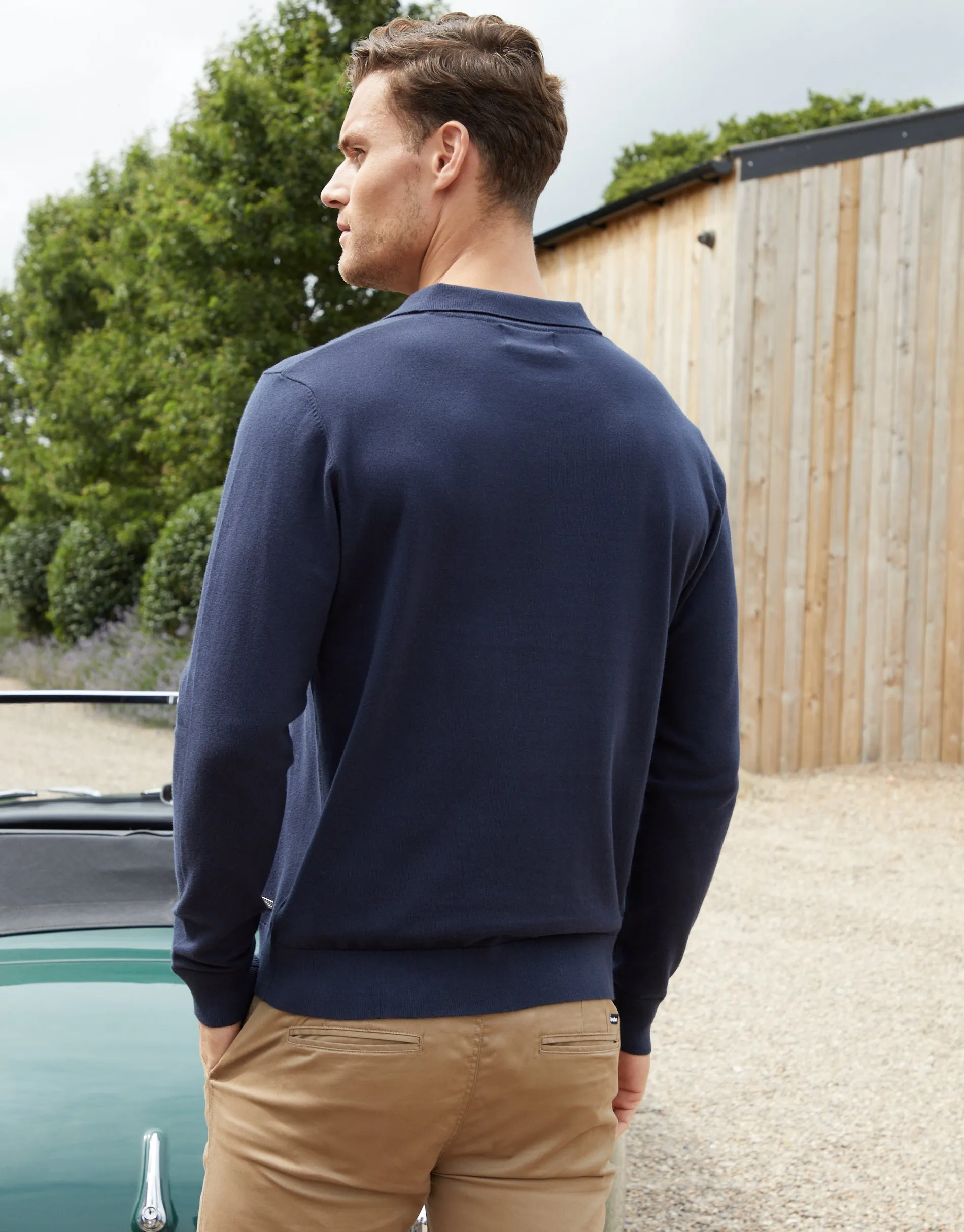 Threadbare Men's Navy Trophy Neck Knitted Long Sleeve Polo sold by Threadbare product image thumbnail 2