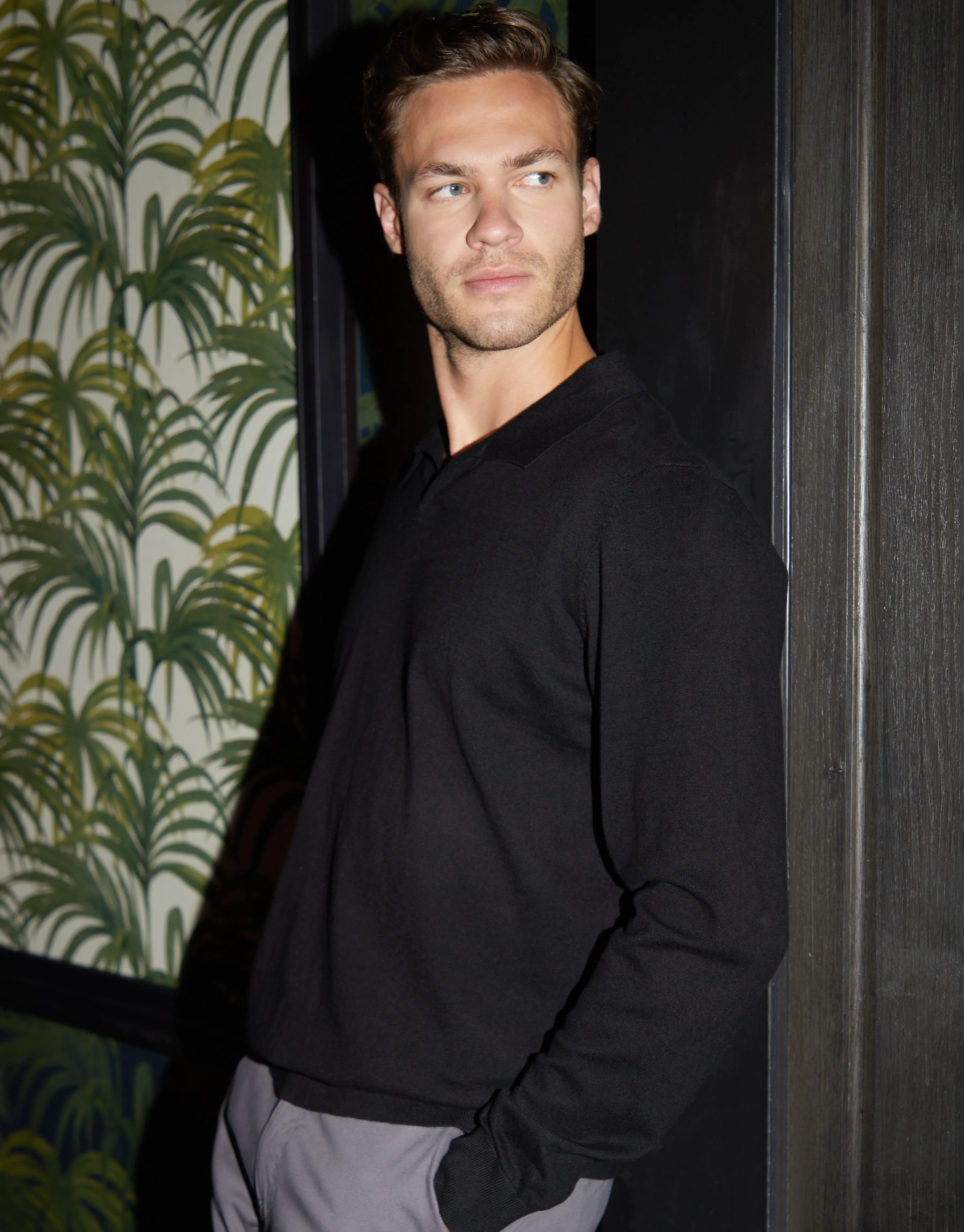 Threadbare Men's Black Trophy Neck Knitted Long Sleeve Polo sold by Threadbare product image thumbnail 3