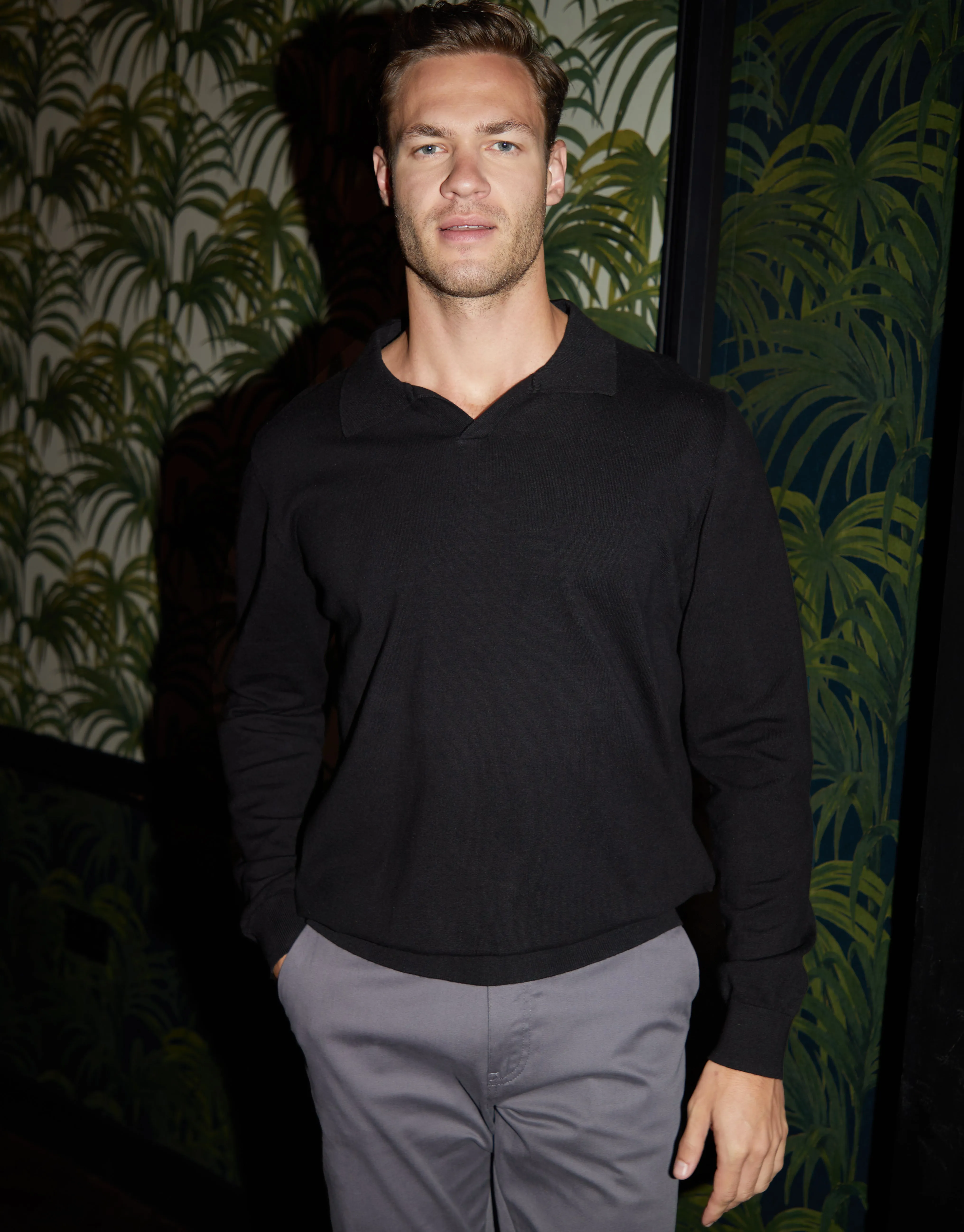 Threadbare Men's Black Trophy Neck Knitted Long Sleeve Polo sold by Threadbare