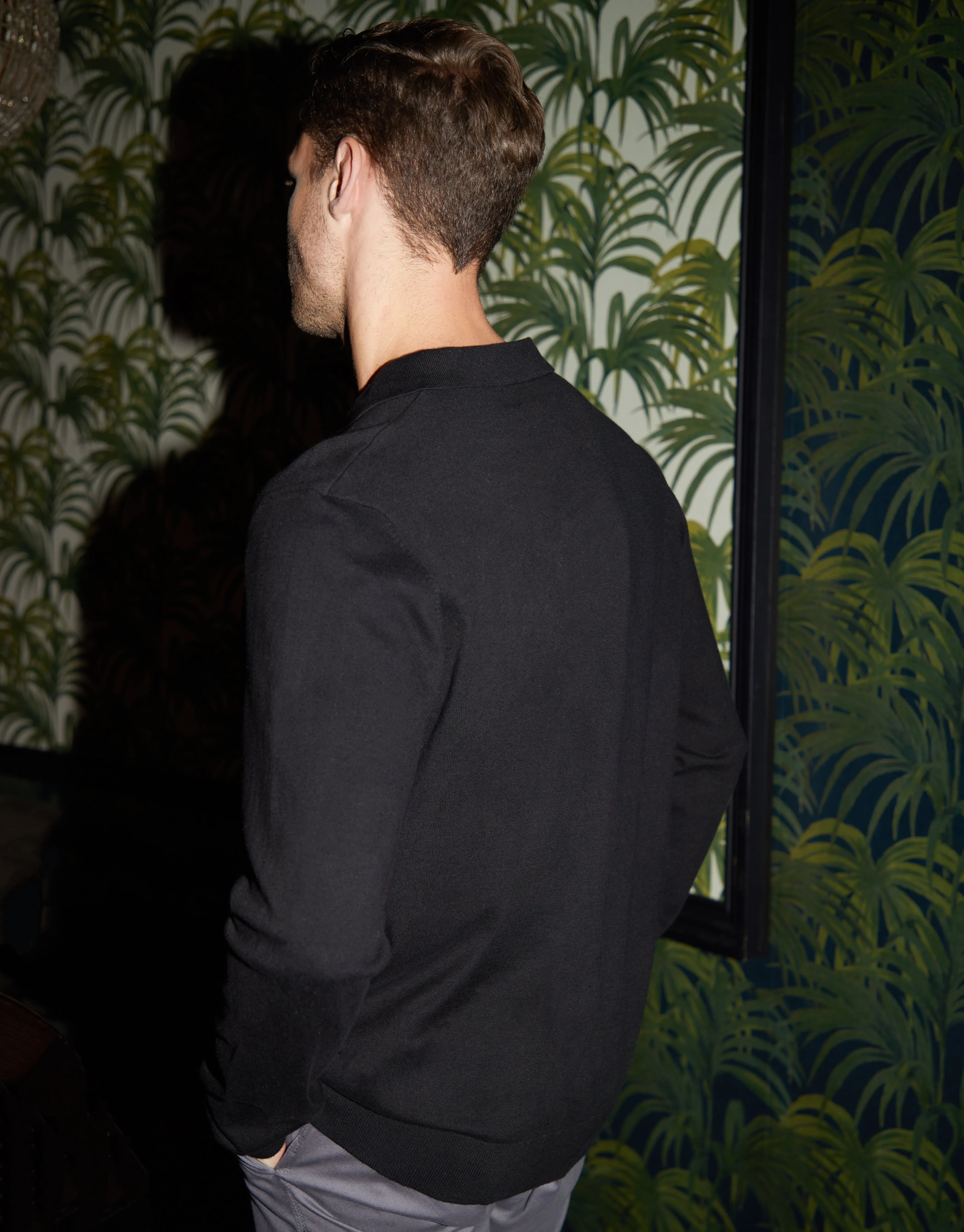 Threadbare Men's Black Trophy Neck Knitted Long Sleeve Polo sold by Threadbare product image thumbnail 2