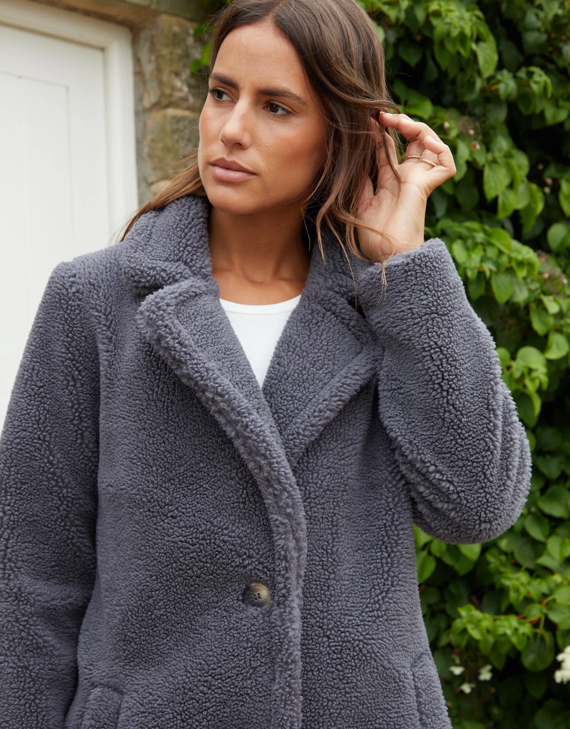 Women's Charcoal Longline Borg Teddy Coat sold by Threadbare product image thumbnail 4