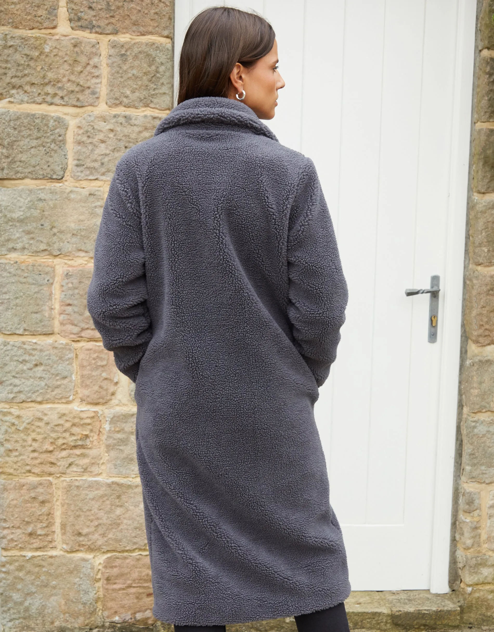 Women's Charcoal Longline Borg Teddy Coat sold by Threadbare product image thumbnail 2