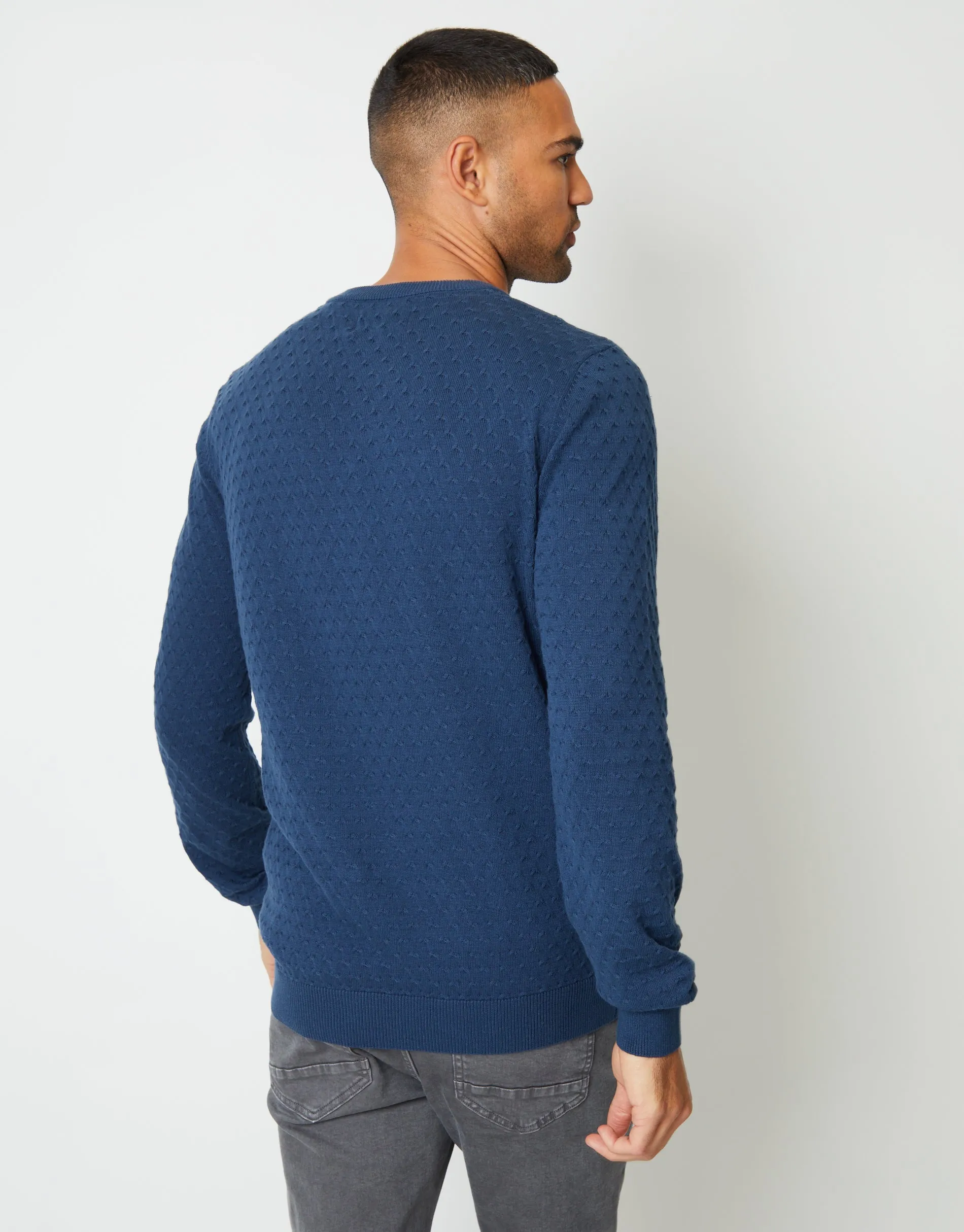 Denim Blue Mini Cable Knit Crew Neck Jumper sold by Threadbare product image thumbnail 2