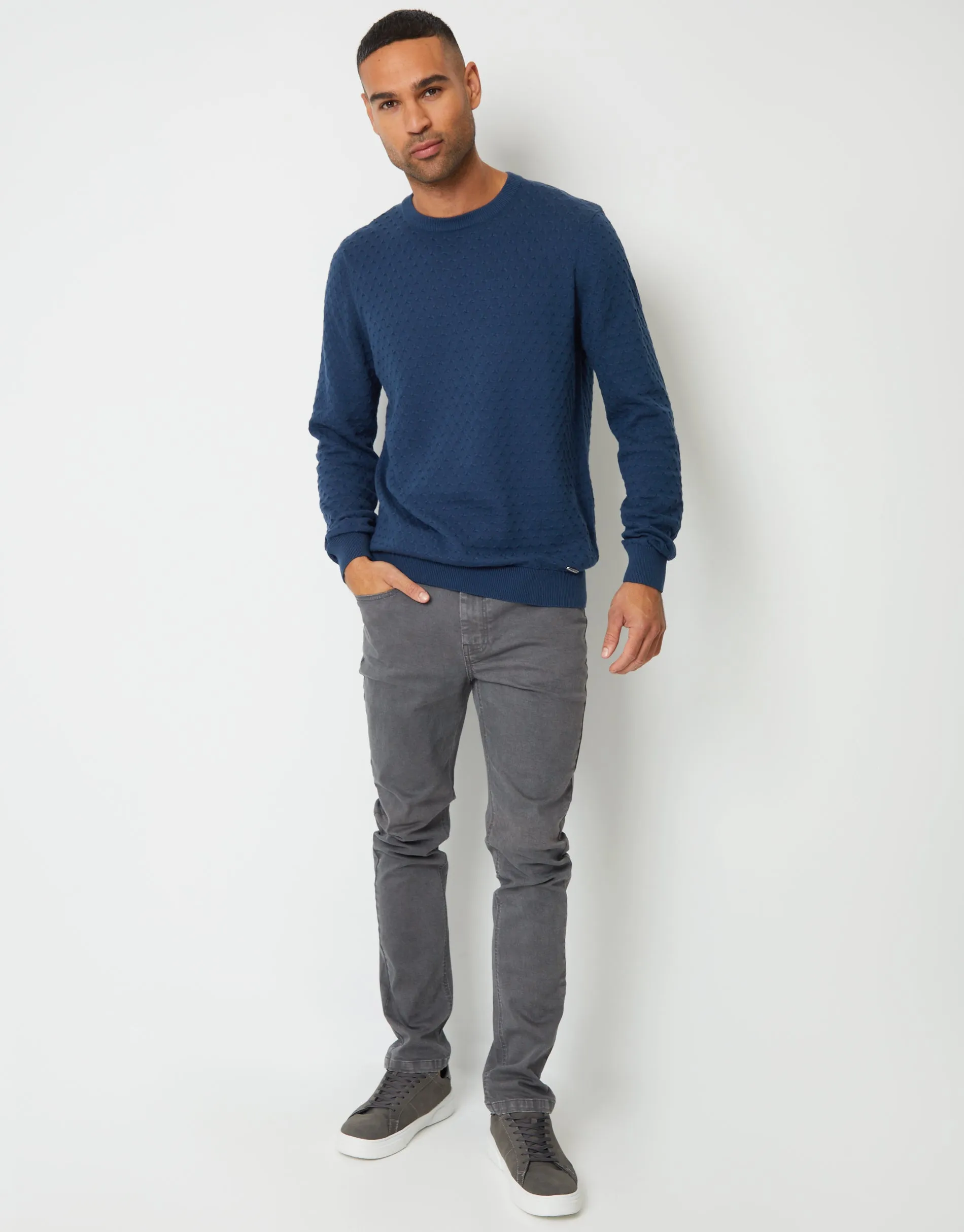 Denim Blue Mini Cable Knit Crew Neck Jumper sold by Threadbare product image thumbnail 3