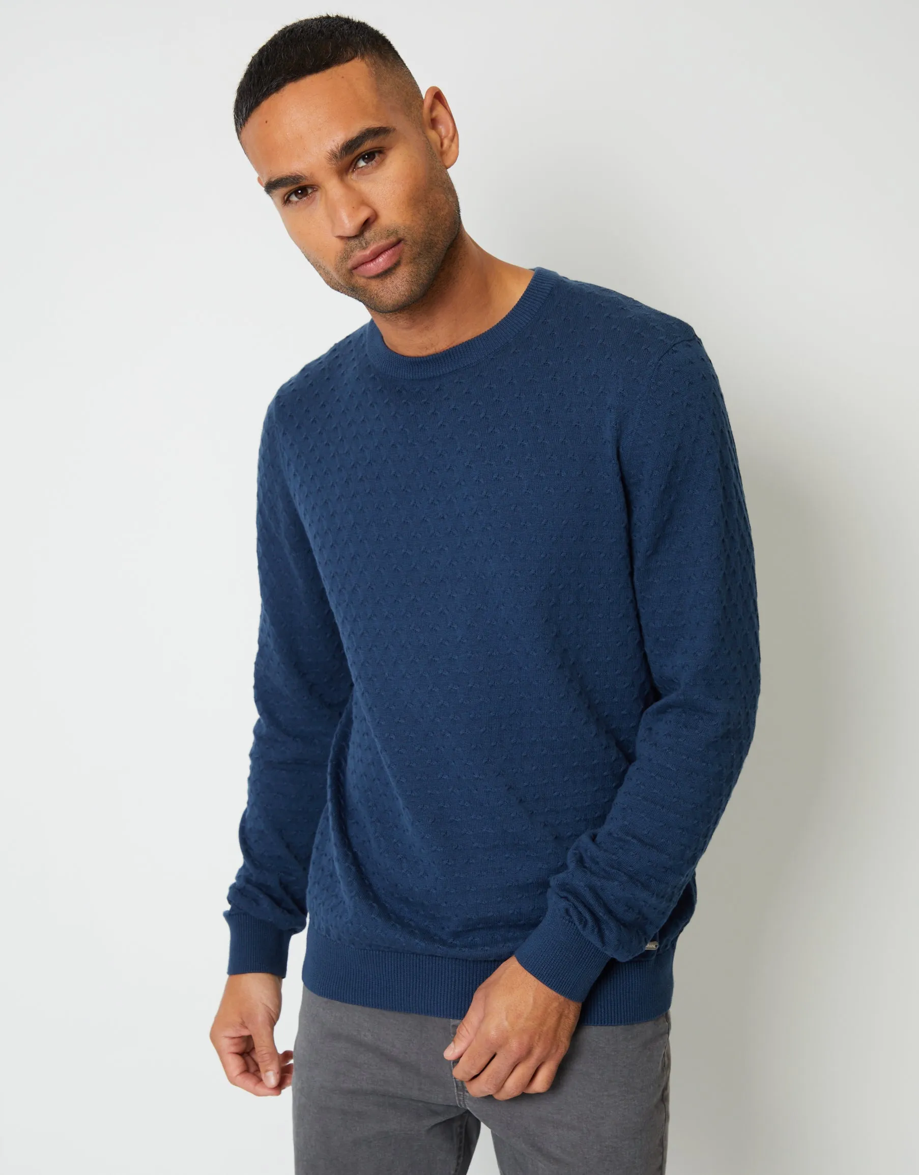 Denim Blue Mini Cable Knit Crew Neck Jumper sold by Threadbare