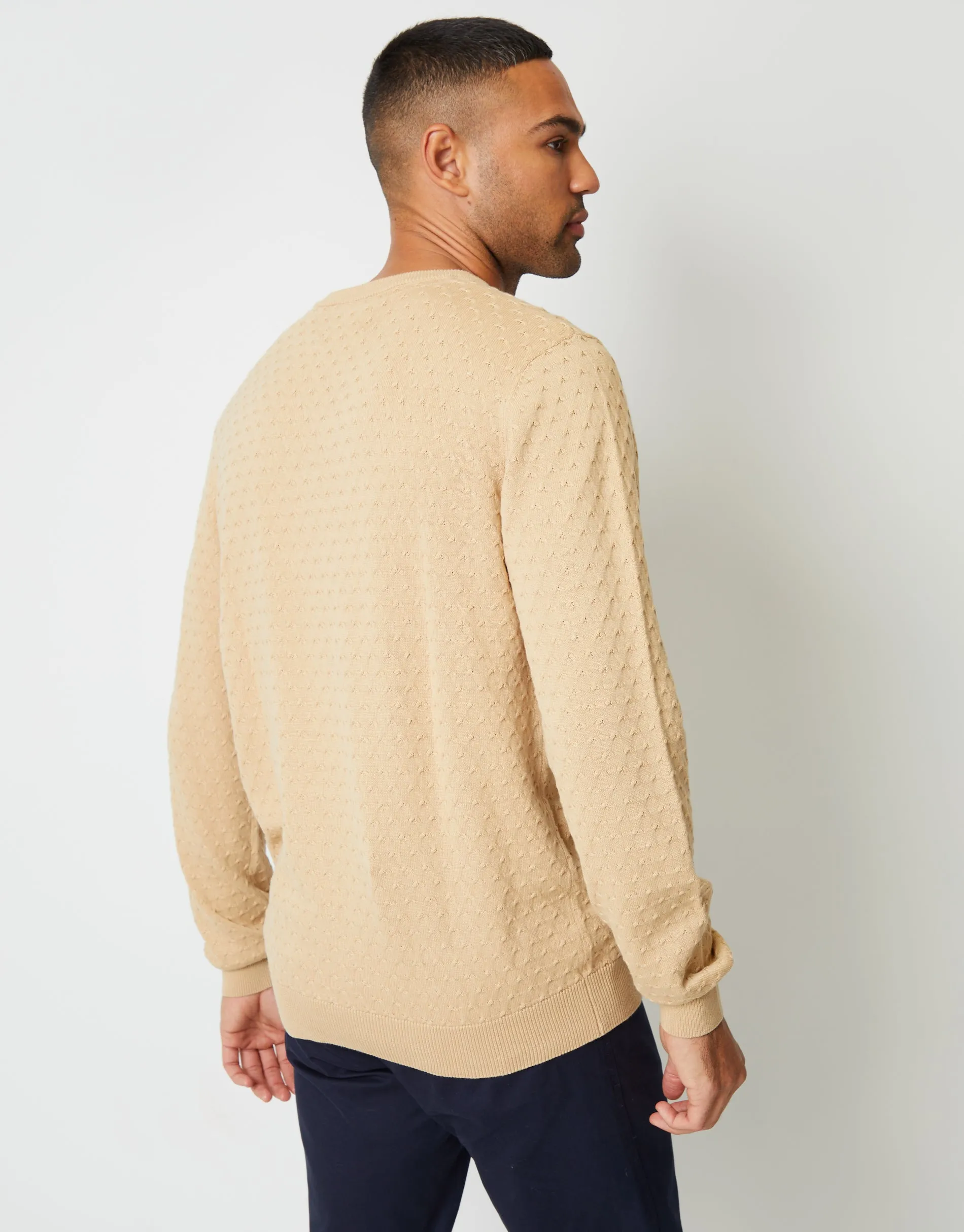 Threadbare Men's Beige Mini Cable Knit Crew Neck Jumper sold by Threadbare product image thumbnail 2