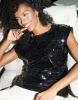 Women's Black Fringe Sequin Round Neck Top sold by Threadbare