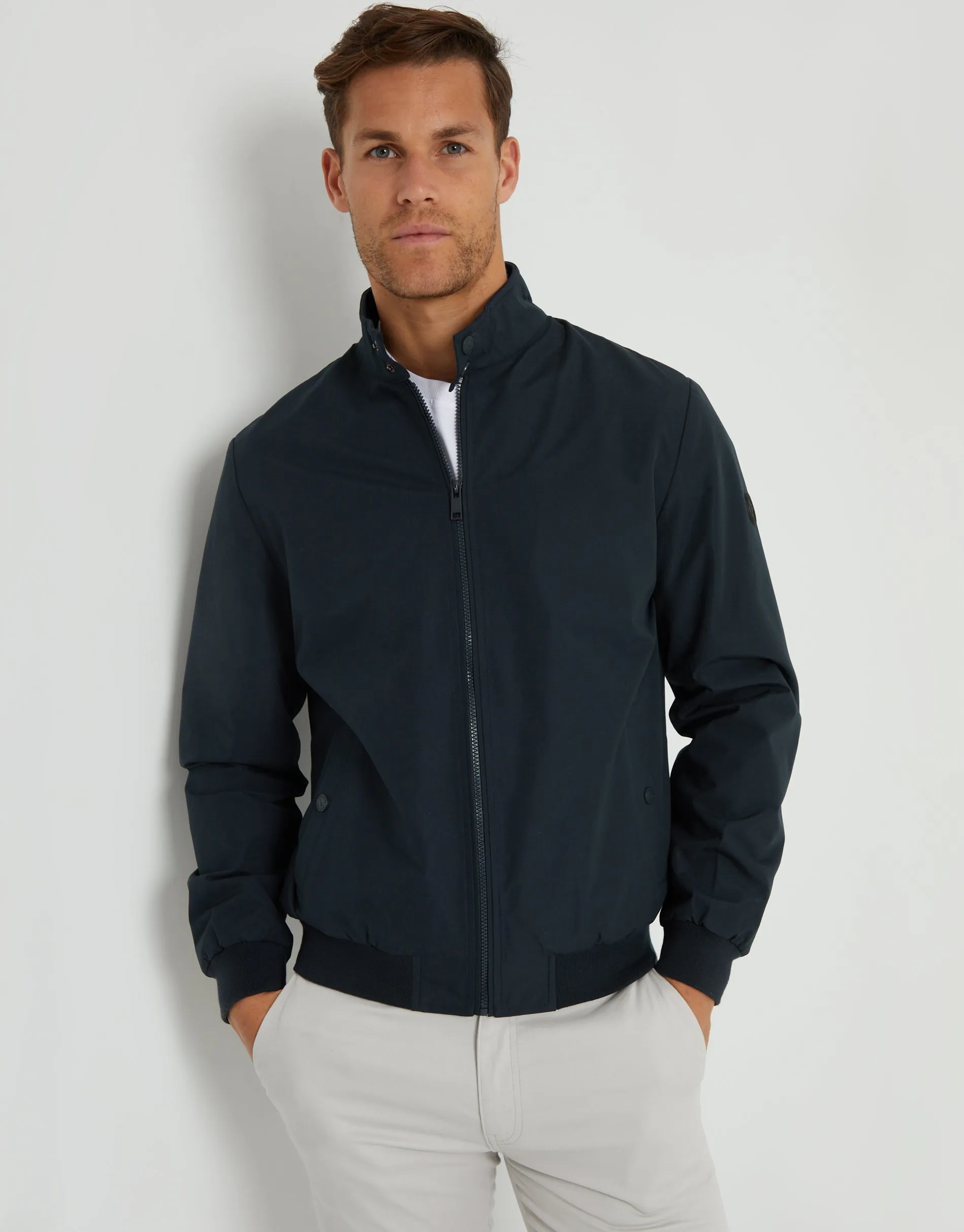 Navy Showerproof Harrington Jacket sold by Threadbare