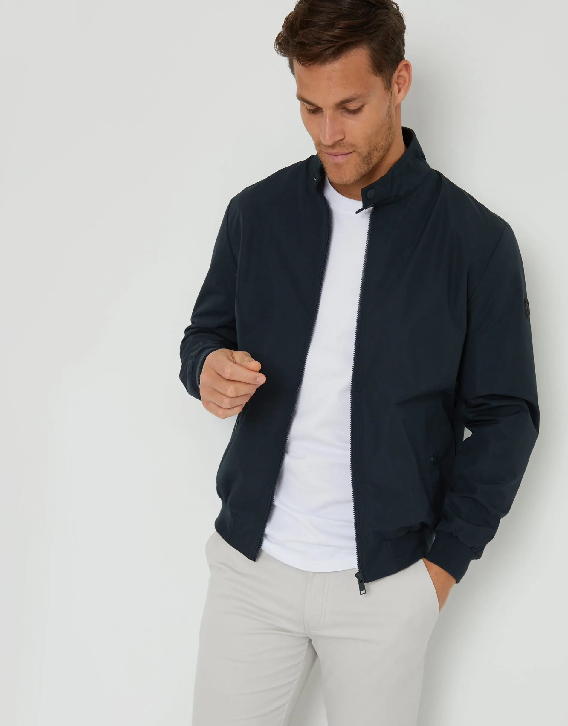 Navy Showerproof Harrington Jacket sold by Threadbare product image thumbnail 3