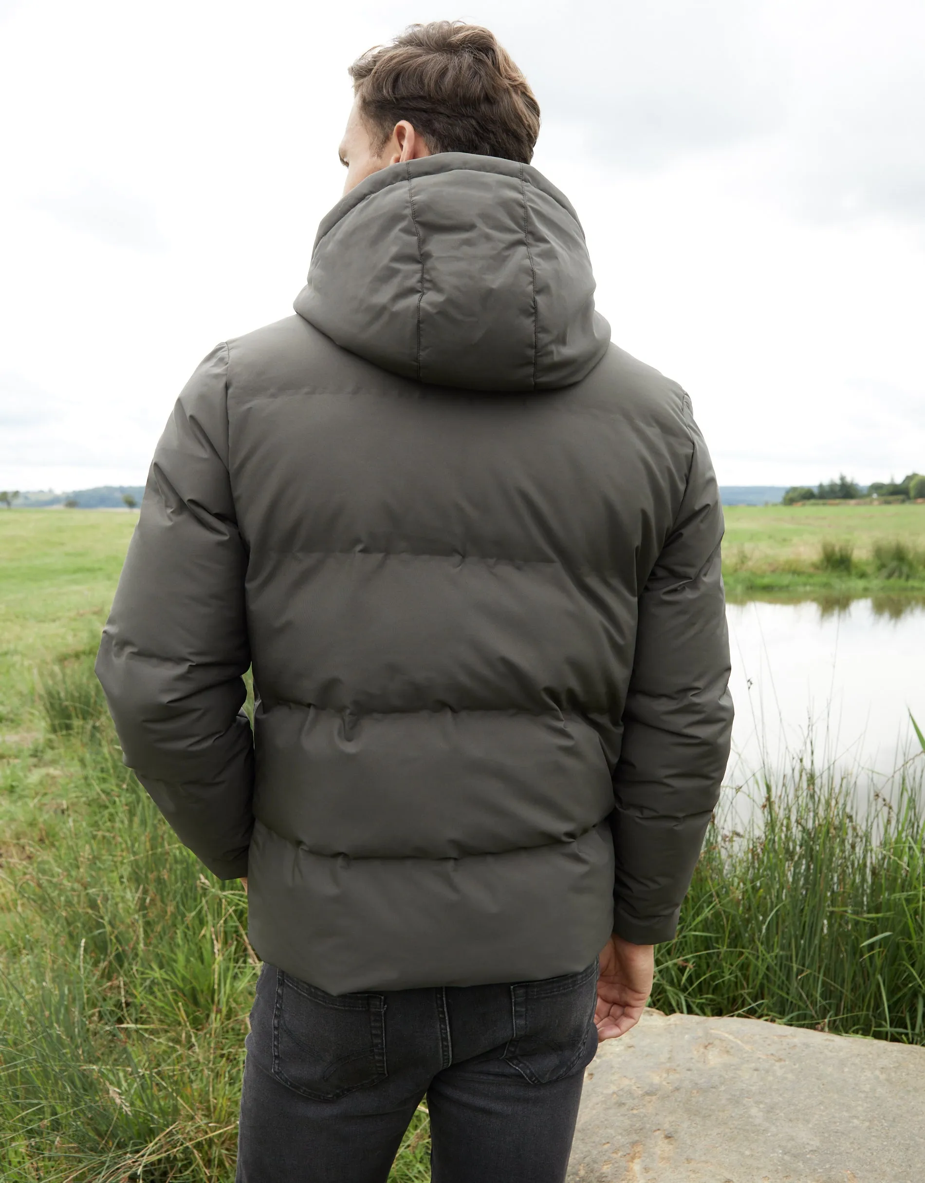 Khaki Green Hooded Puffer Jacket sold by Threadbare product image thumbnail 2