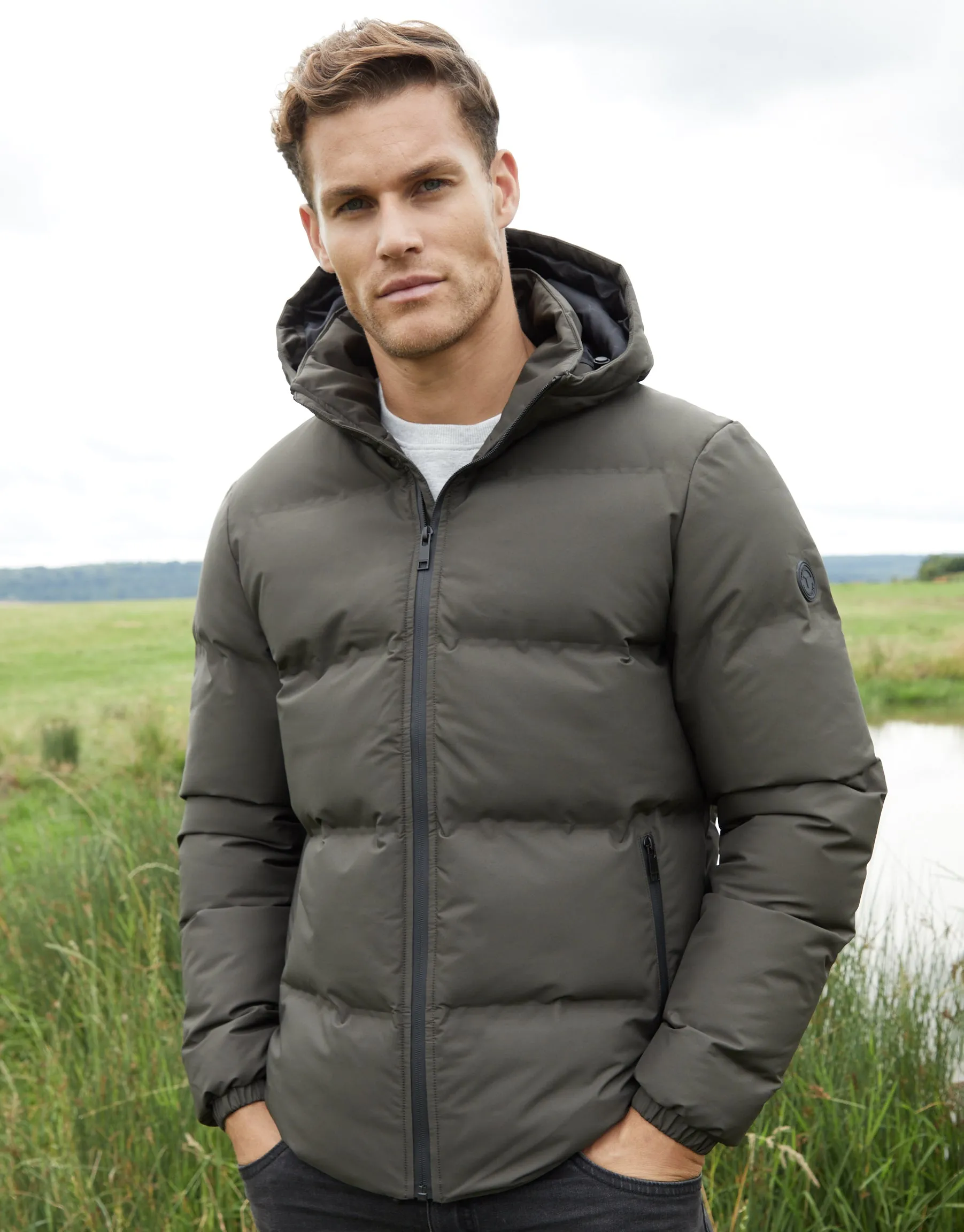 Khaki Green Hooded Puffer Jacket sold by Threadbare product image thumbnail 3