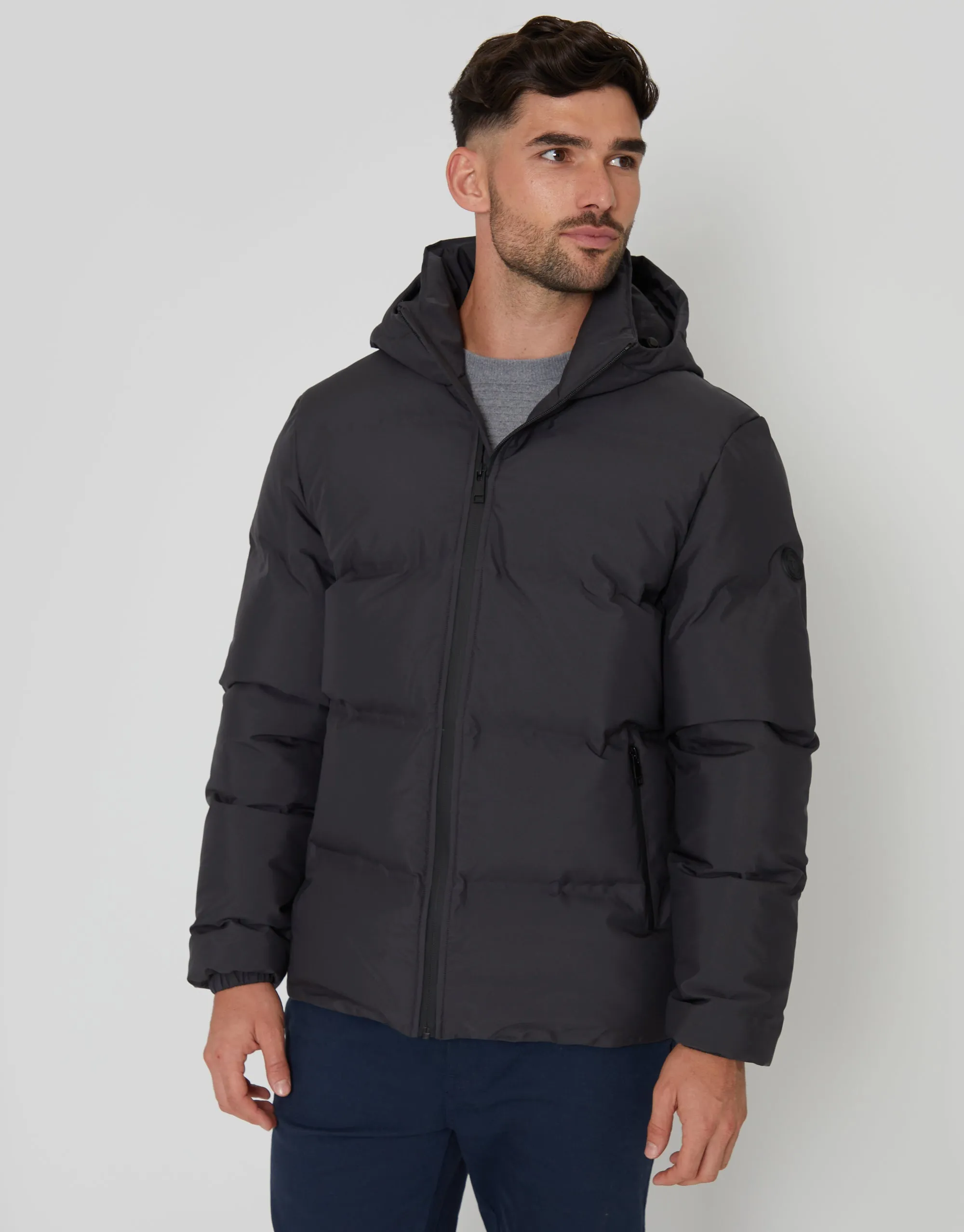 Slate Grey Hooded Puffer Jacket sold by Threadbare