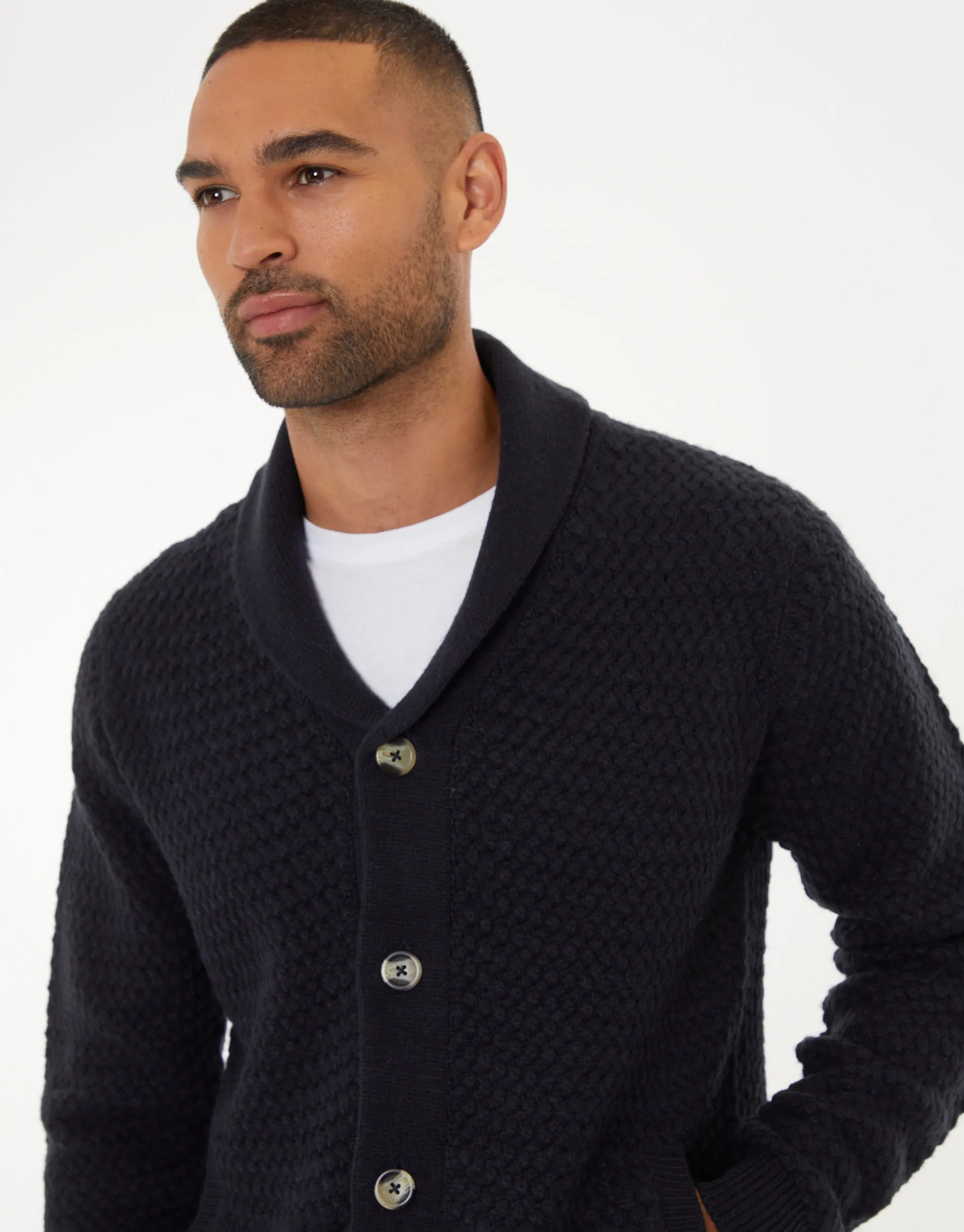 Navy Knitted Shawl Cardigan sold by Threadbare product image thumbnail 4