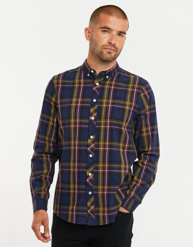 Men's Navy & Cherry Check Long Sleeve Shirt sold by Threadbare