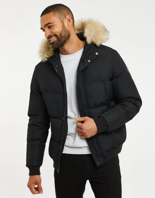 Men's Black Parka Puffer Jacket sold by Threadbare