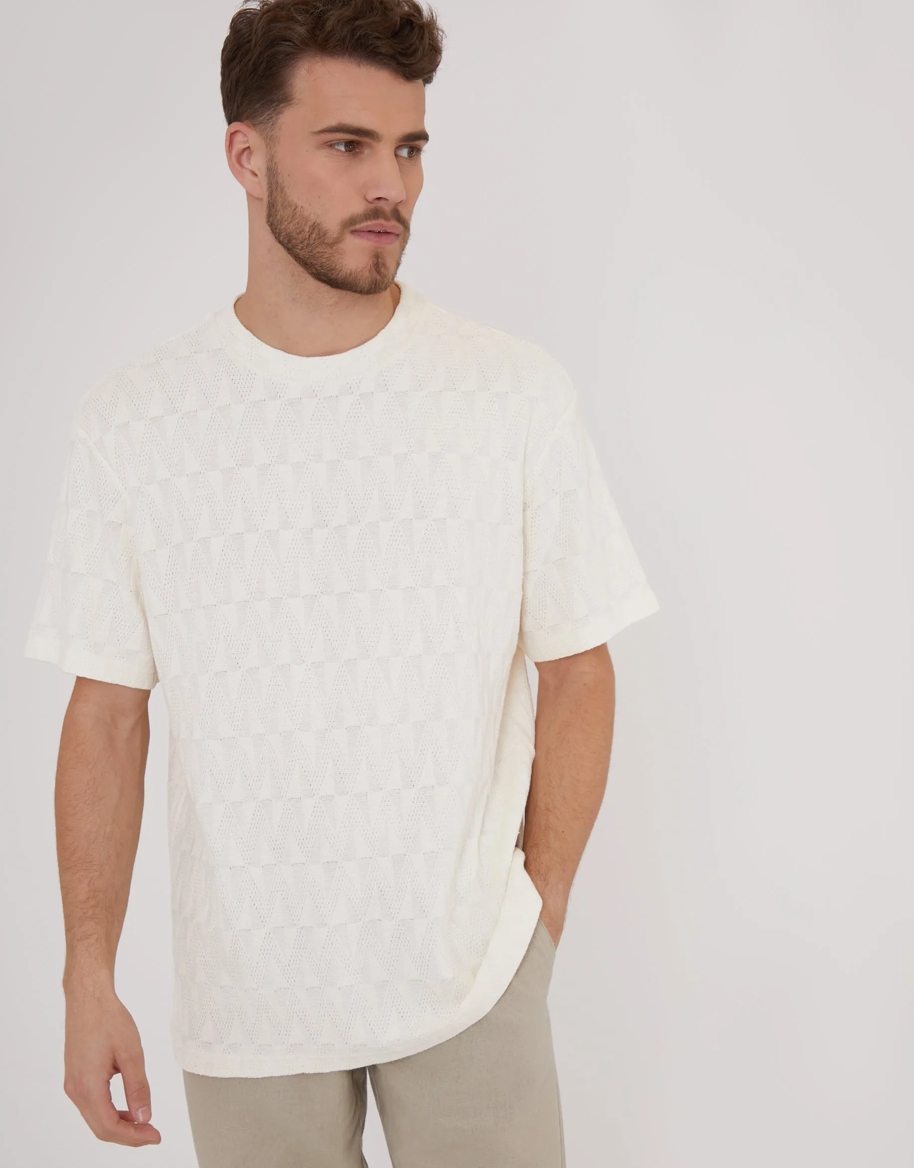 Ecru Relaxed Fit Short Sleeve T-Shirt sold by Threadbare