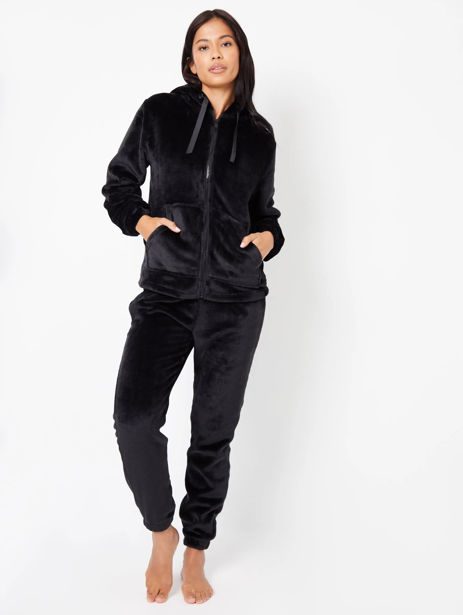 Women's Black Soft Velour Loungewear Set (2-Piece Set) sold by Threadbare product image thumbnail 3