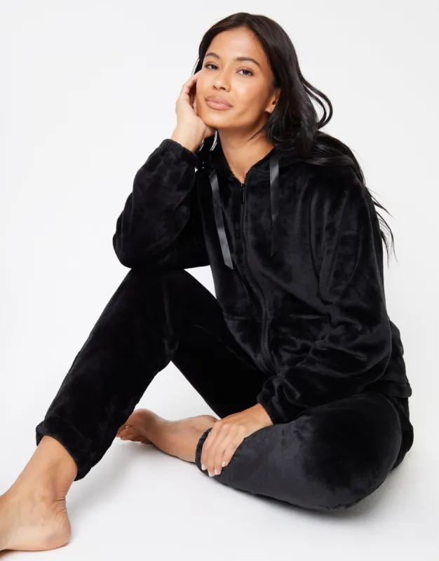 Women's Black Soft Velour Loungewear Set (2-Piece Set) sold by Threadbare