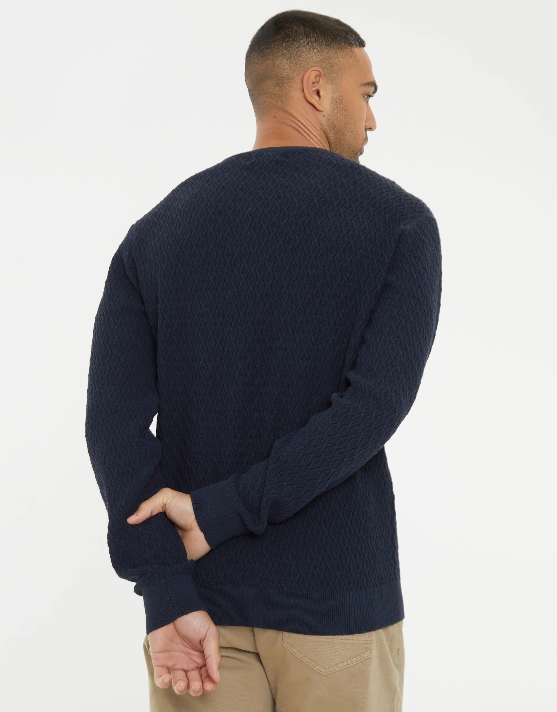 Threadbare Men's Navy Mini Cable Knit Crew Neck Jumper sold by Threadbare product image thumbnail 2