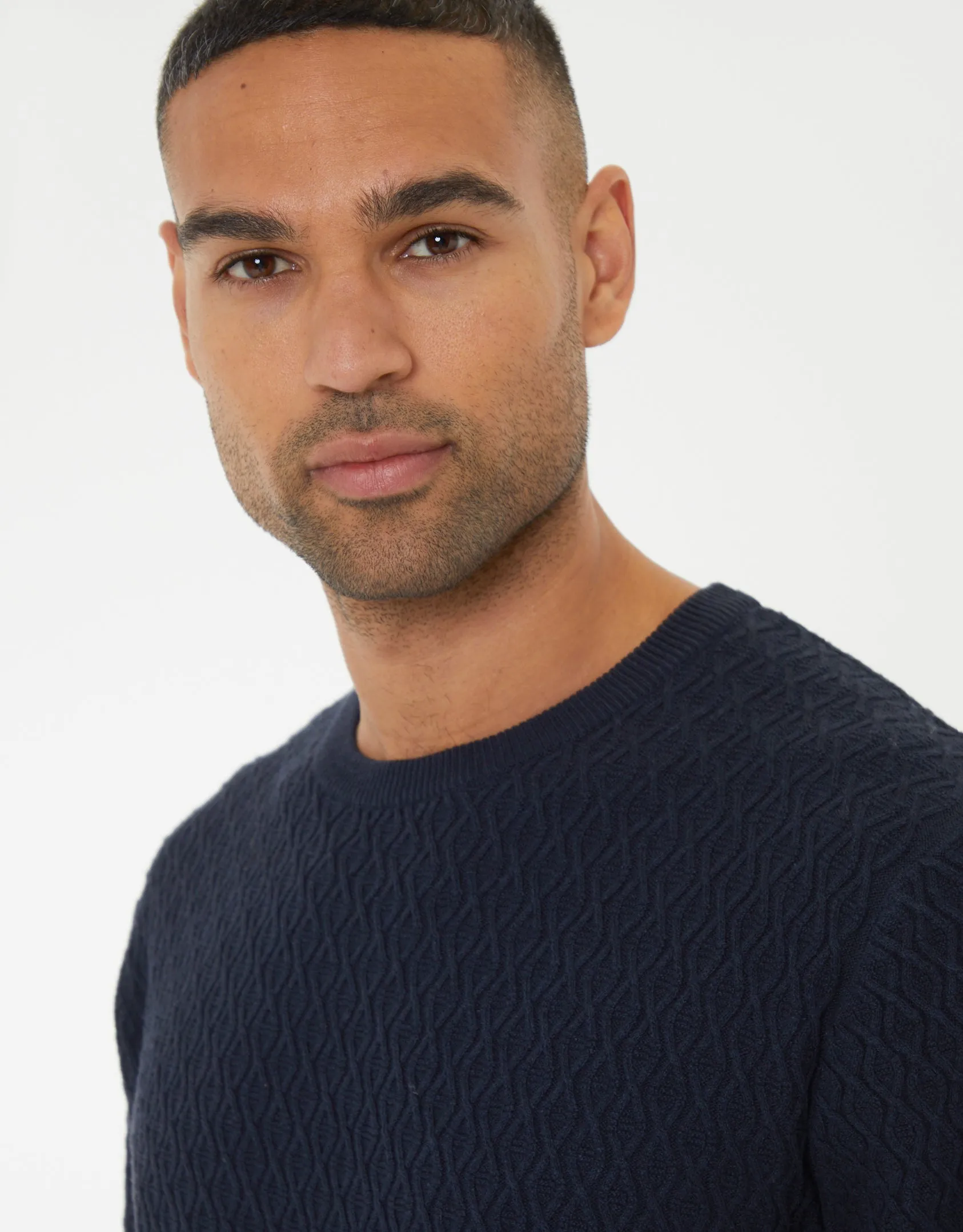 Threadbare Men's Navy Mini Cable Knit Crew Neck Jumper sold by Threadbare product image thumbnail 4