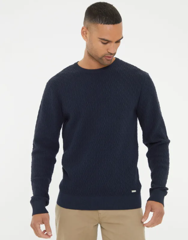 Threadbare Men's Navy Mini Cable Knit Crew Neck Jumper sold by Threadbare