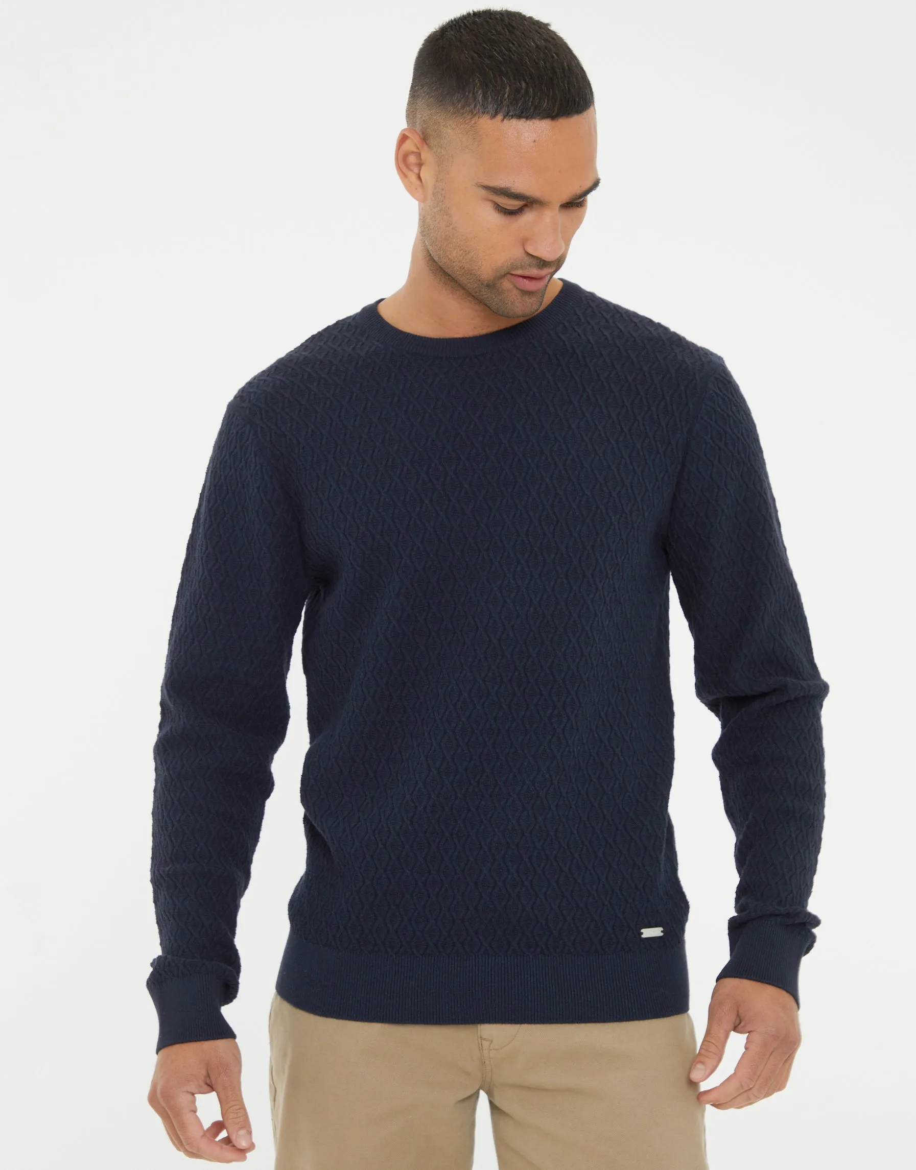 Threadbare Men's Navy Mini Cable Knit Crew Neck Jumper sold by Threadbare