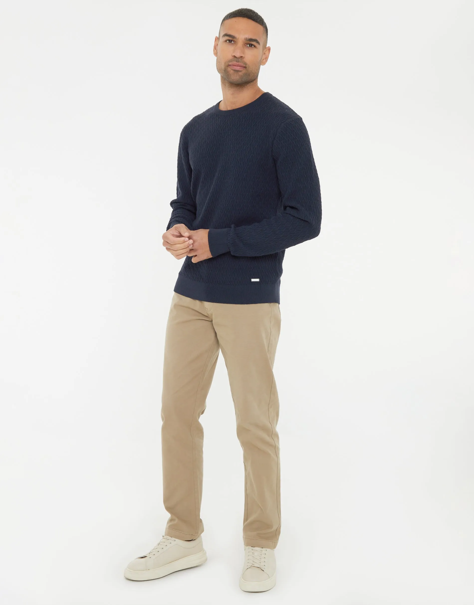 Threadbare Men's Navy Mini Cable Knit Crew Neck Jumper sold by Threadbare product image thumbnail 3