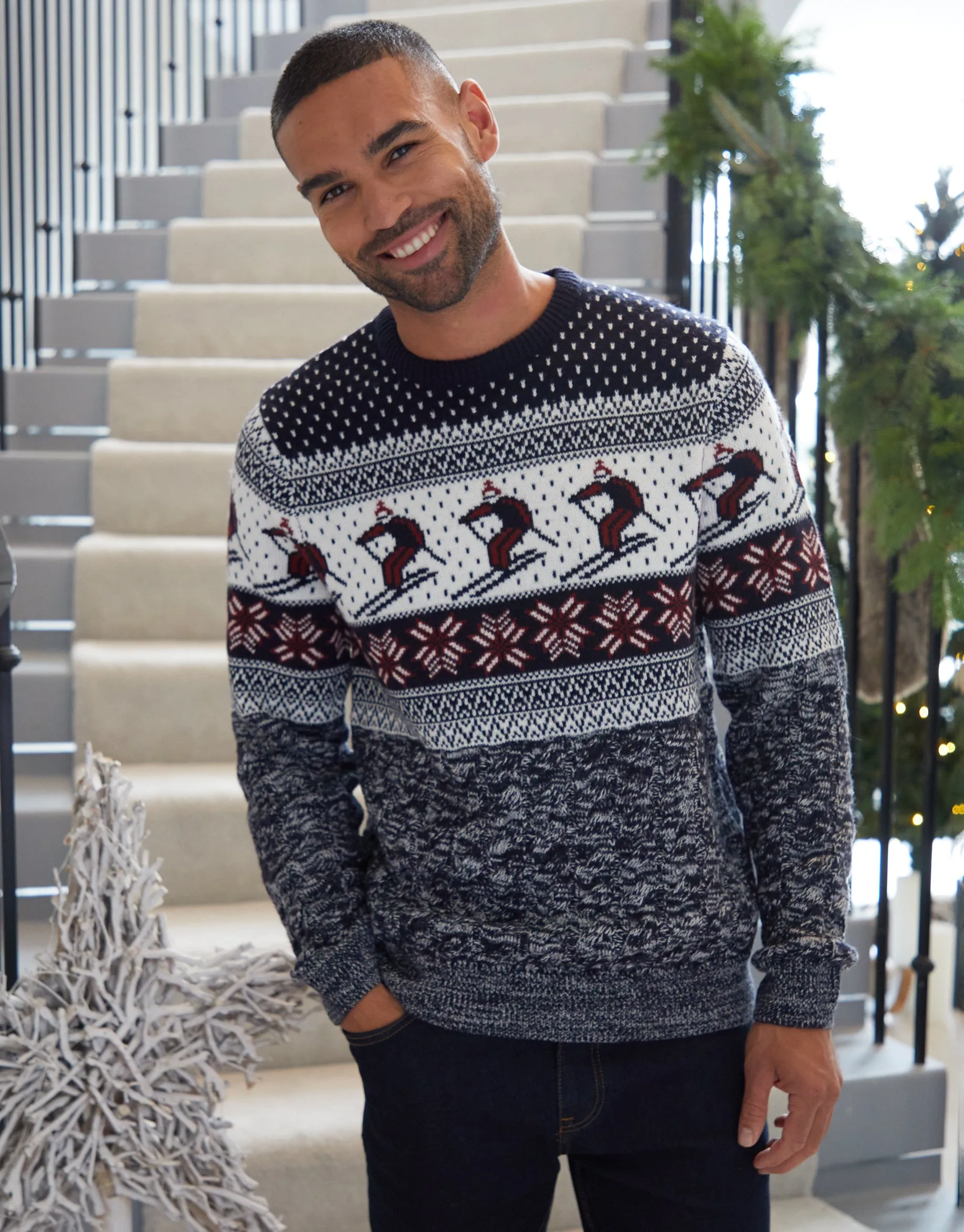 Threadbare Men's Navy Christmas Cable Knit Ski Fairisle Jumper sold by Threadbare
