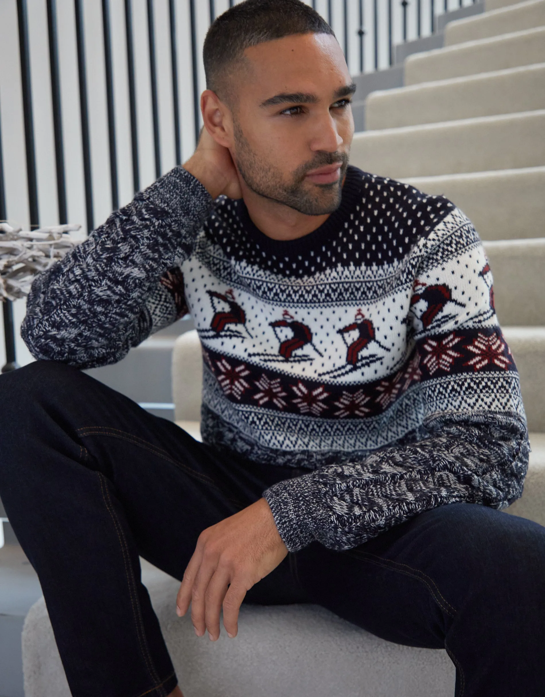 Threadbare Men's Navy Christmas Cable Knit Ski Fairisle Jumper sold by Threadbare product image thumbnail 3