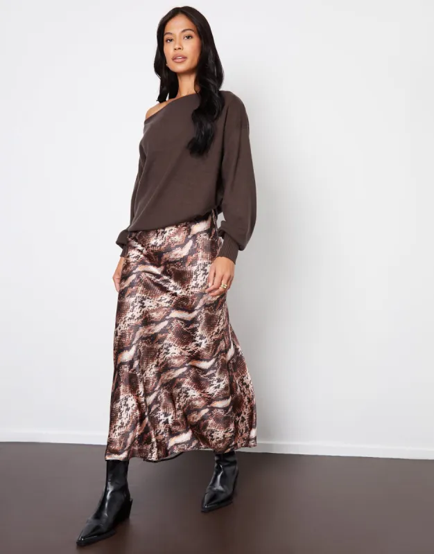 Women's Snake Print Maxi Satin Slip Skirt sold by Threadbare