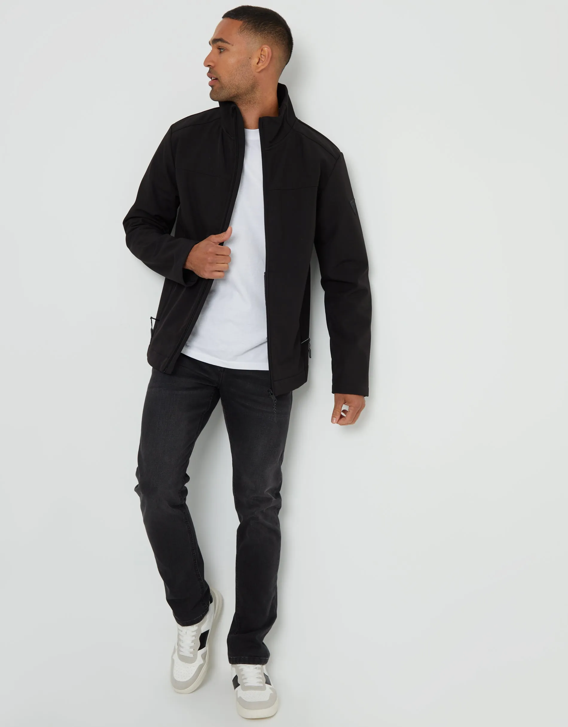 Men's Black Stretch Funnel Neck Lightweight Jacket sold by Threadbare product image thumbnail 3