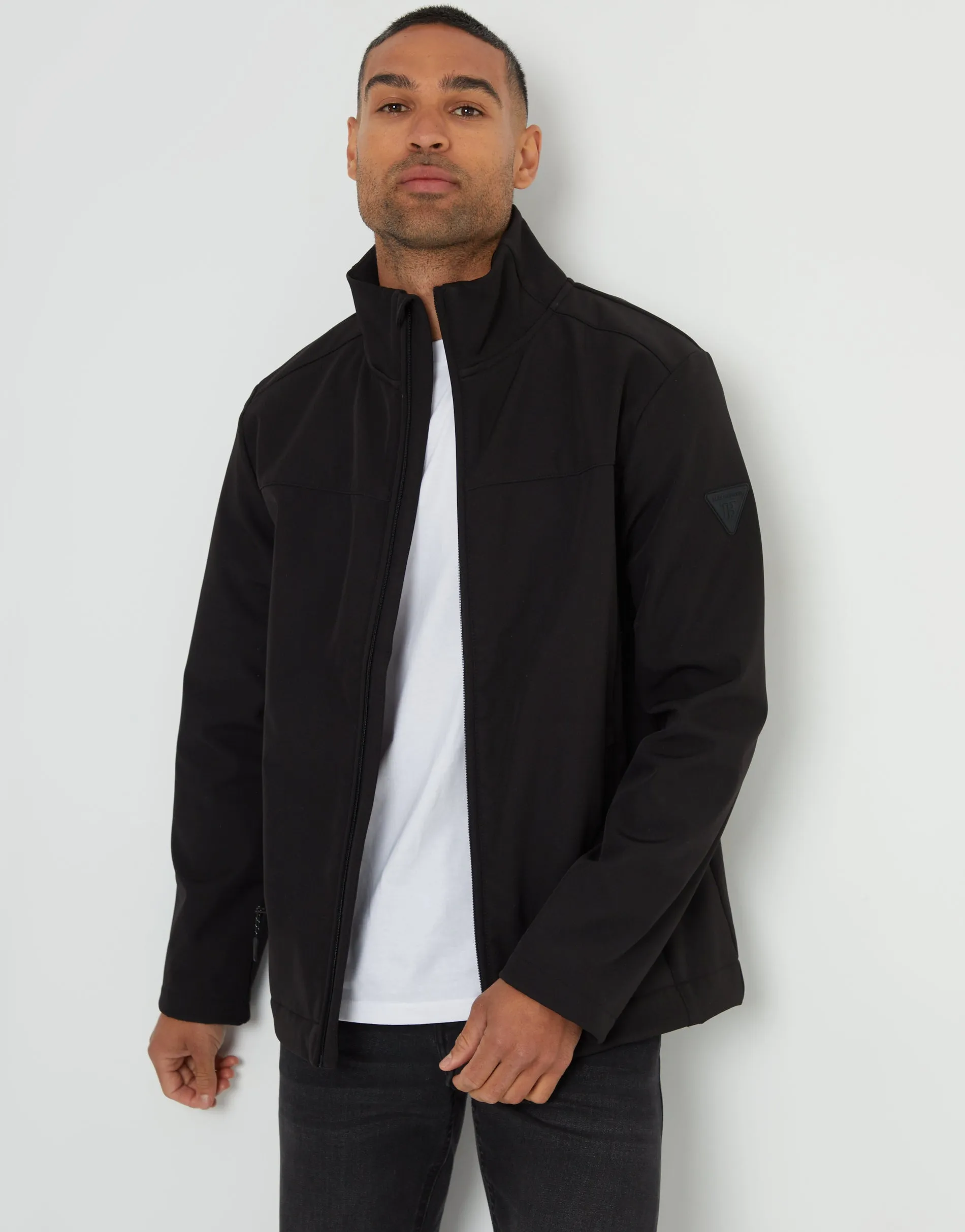 Men's Black Stretch Funnel Neck Lightweight Jacket sold by Threadbare