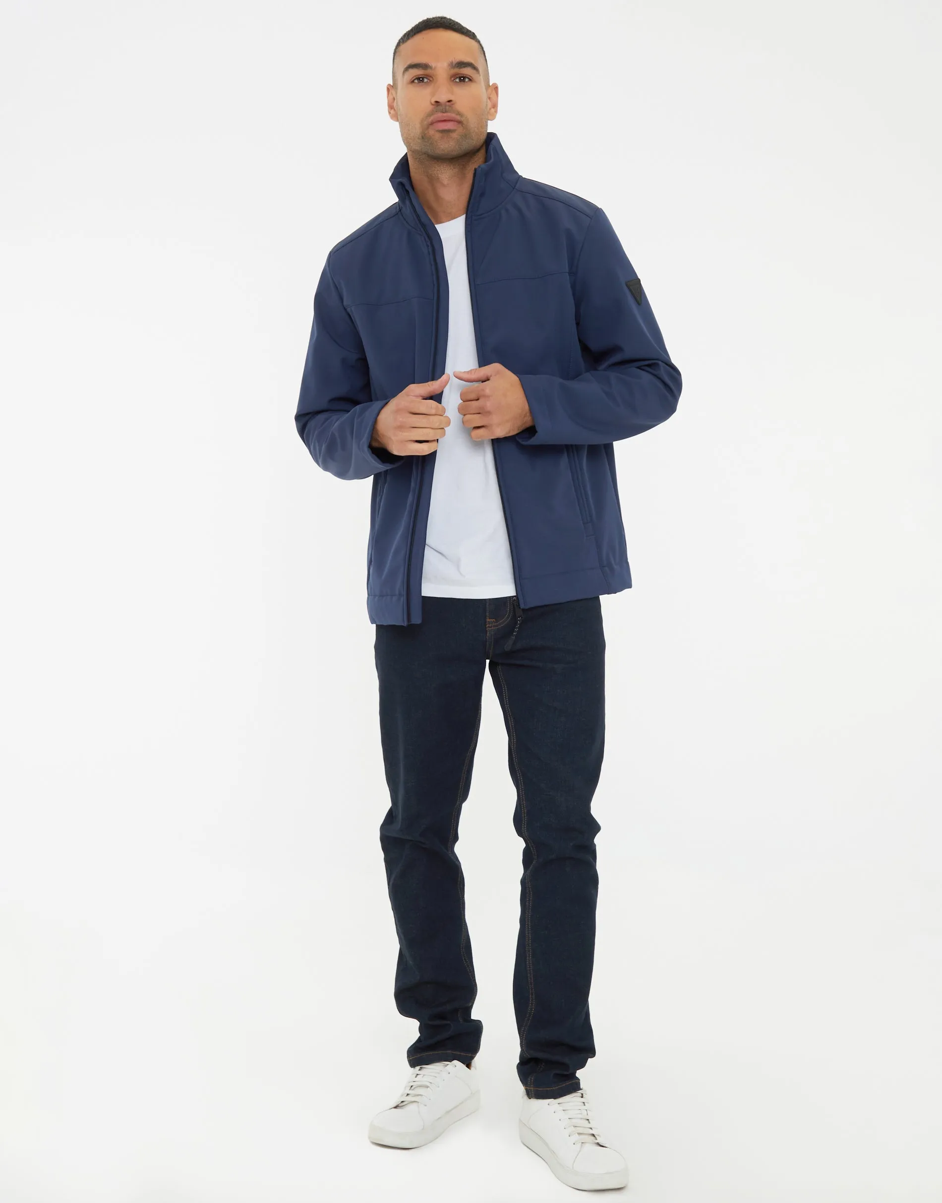 Men's Navy Stretch Funnel Neck Lightweight Jacket sold by Threadbare product image thumbnail 3