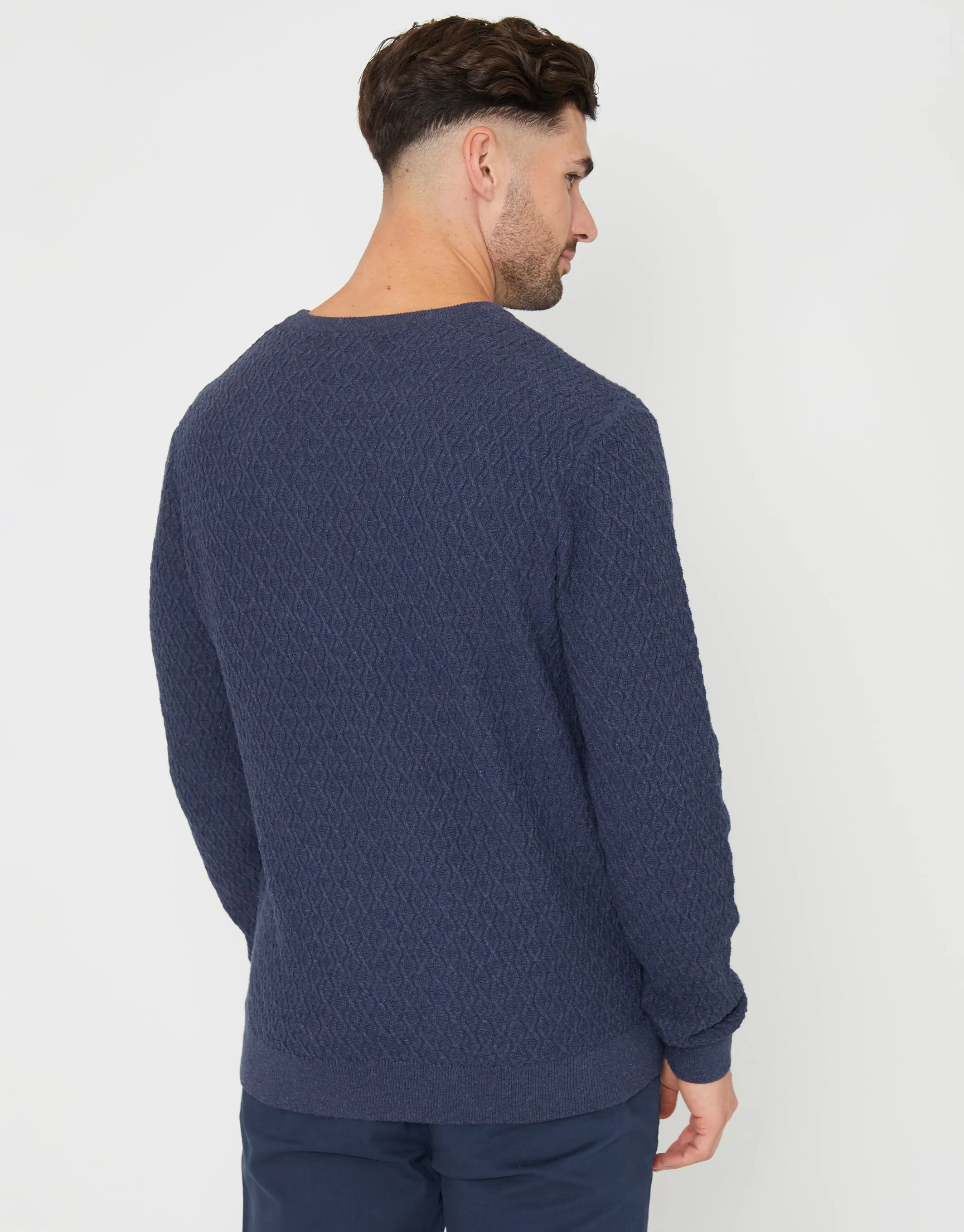 Threadbare Men's Denim Blue Mini Cable Knit Crew Neck Jumper sold by Threadbare product image thumbnail 2