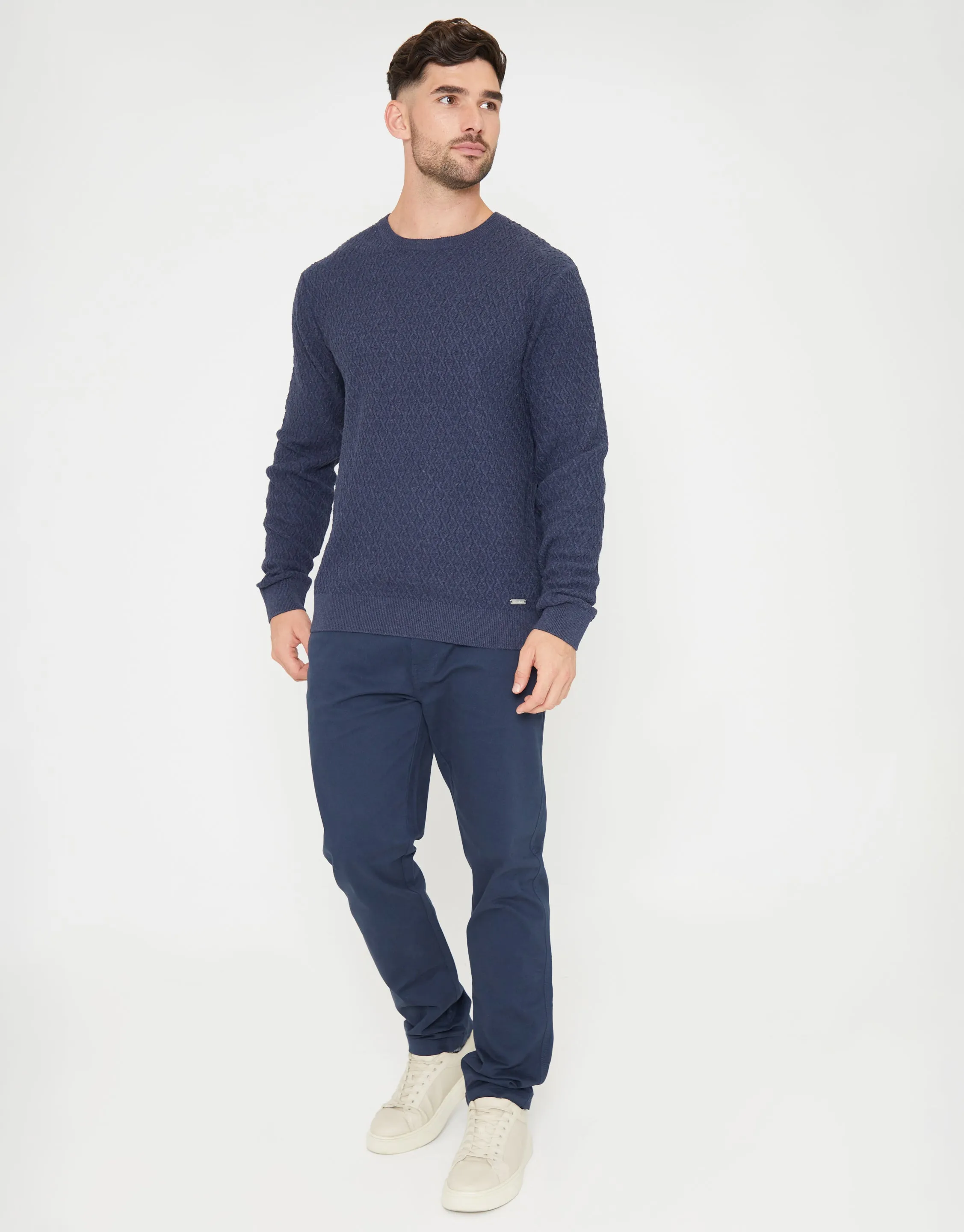 Threadbare Men's Denim Blue Mini Cable Knit Crew Neck Jumper sold by Threadbare product image thumbnail 3