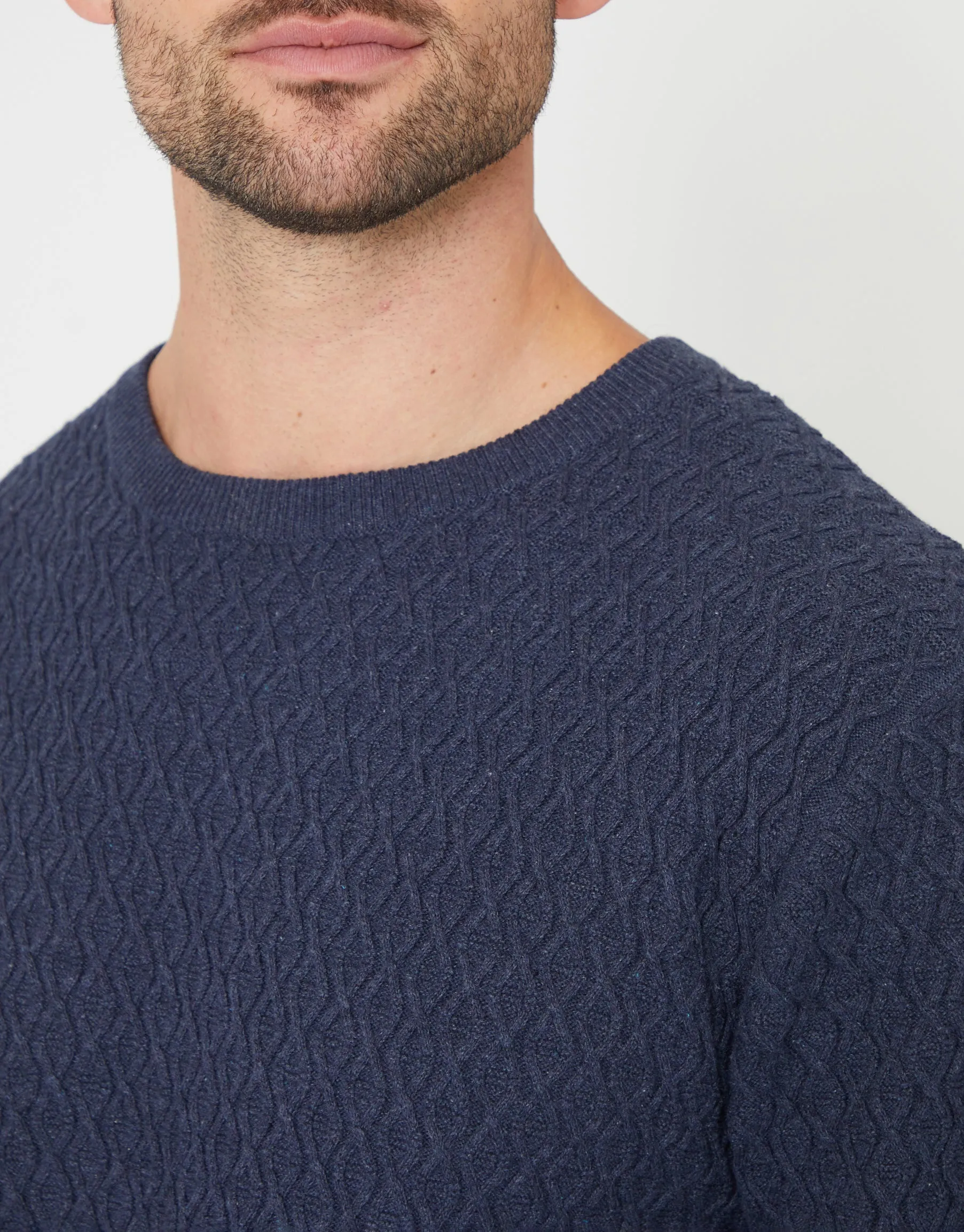 Threadbare Men's Denim Blue Mini Cable Knit Crew Neck Jumper sold by Threadbare product image thumbnail 4