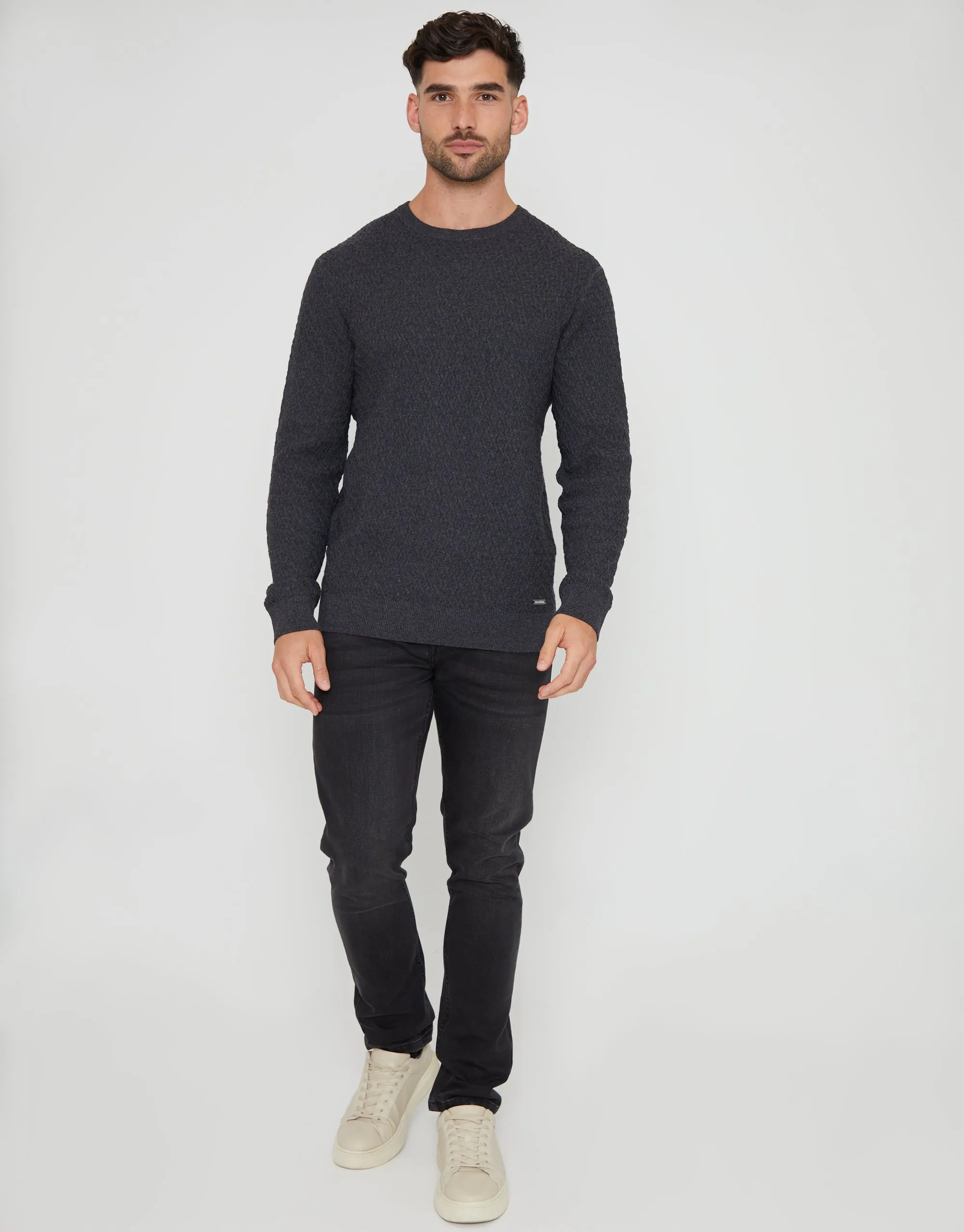 Charcoal Grey Marl Mini Cable Knit Crew Neck Jumper sold by Threadbare product image thumbnail 3