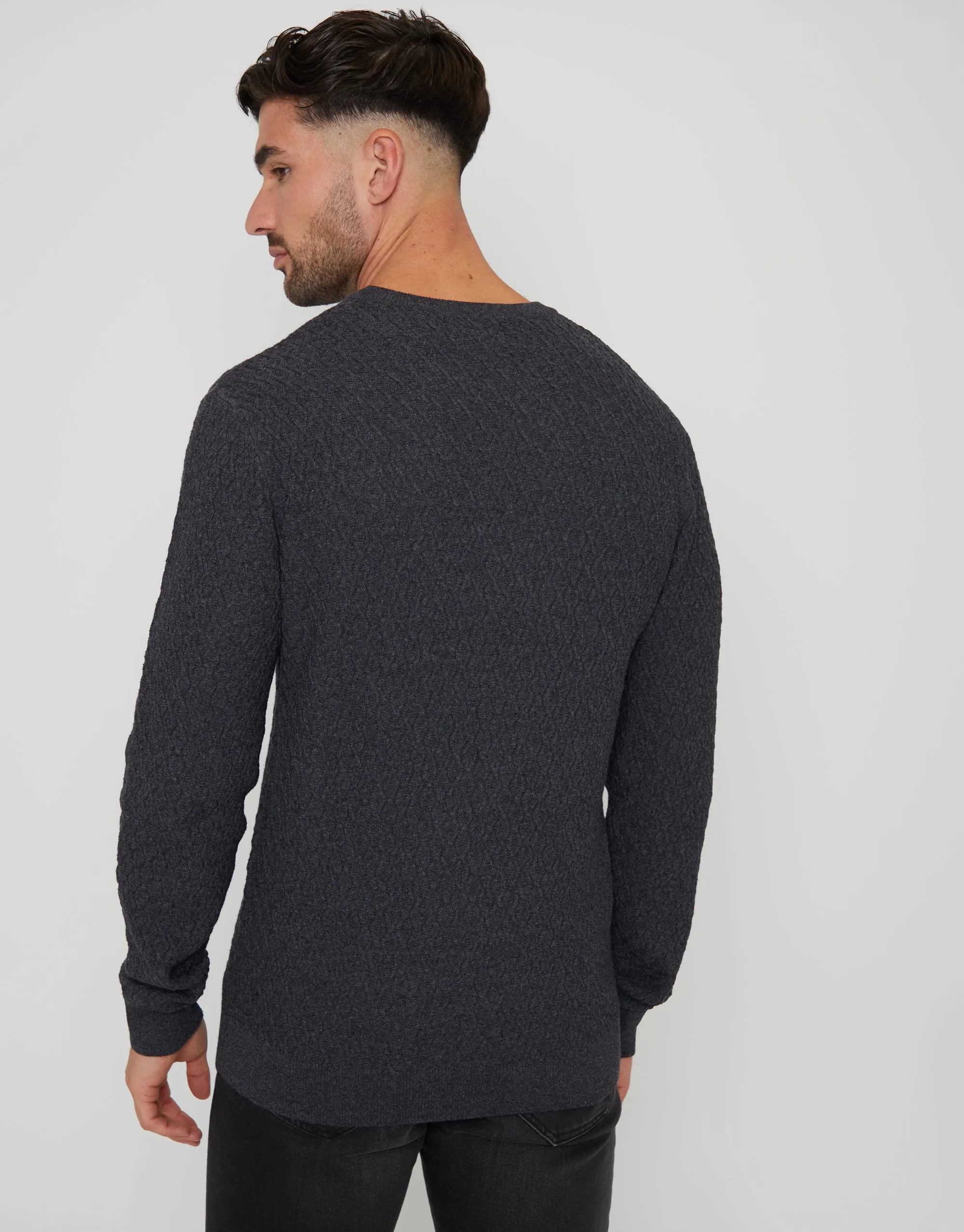 Charcoal Grey Marl Mini Cable Knit Crew Neck Jumper sold by Threadbare product image thumbnail 2