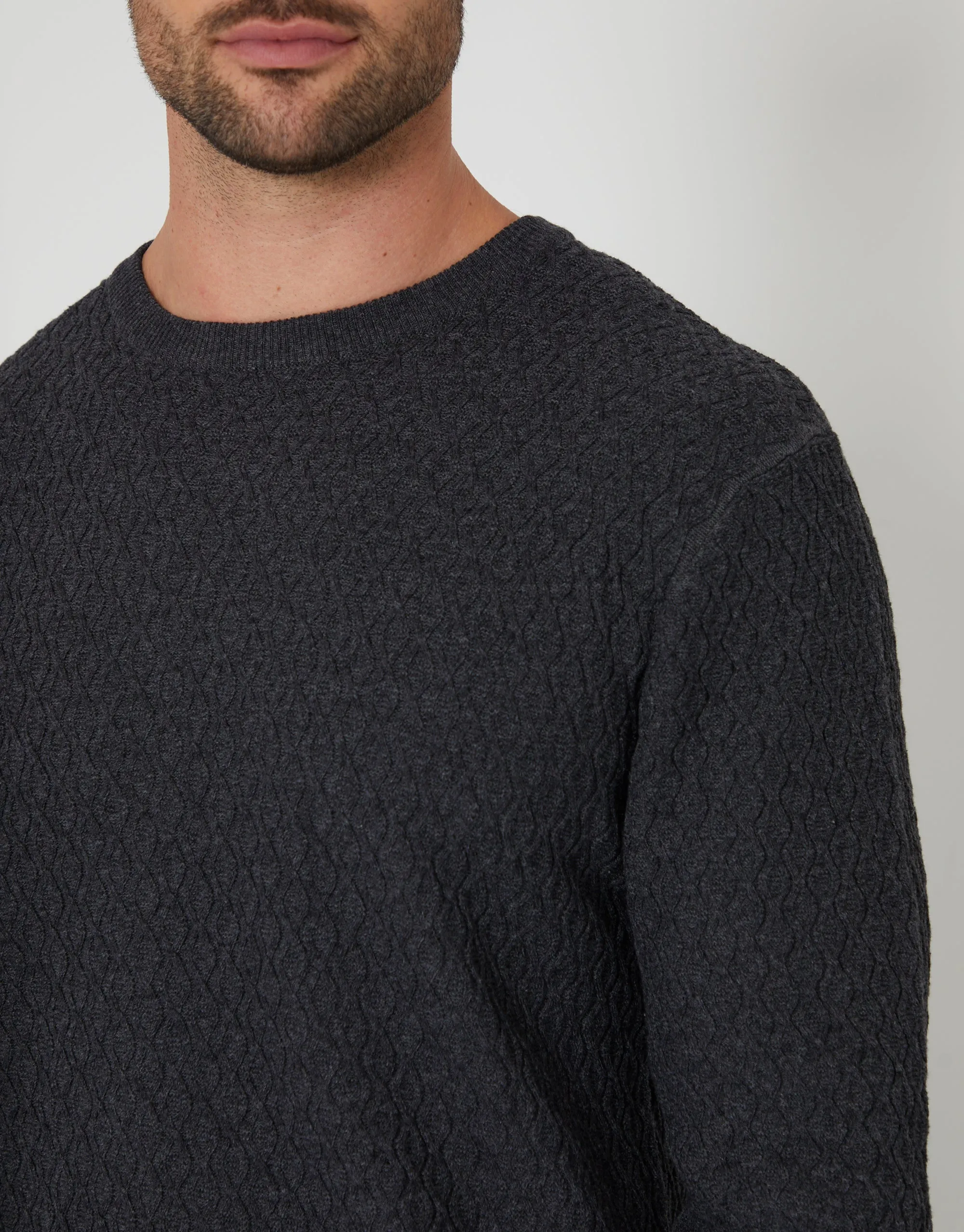 Charcoal Grey Marl Mini Cable Knit Crew Neck Jumper sold by Threadbare product image thumbnail 4