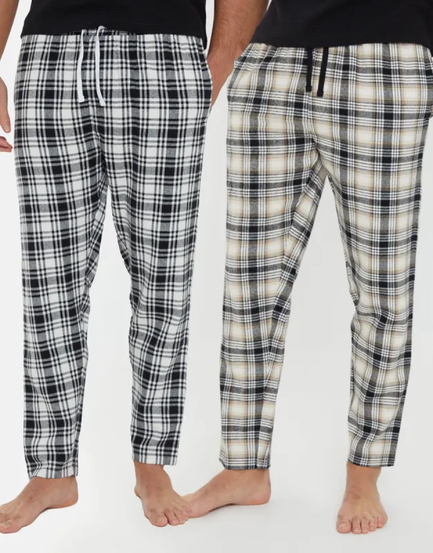 Threadbare Men's Black & Ecru Check Brushed Cotton Lounge Bottoms (2 Pack) sold by Threadbare