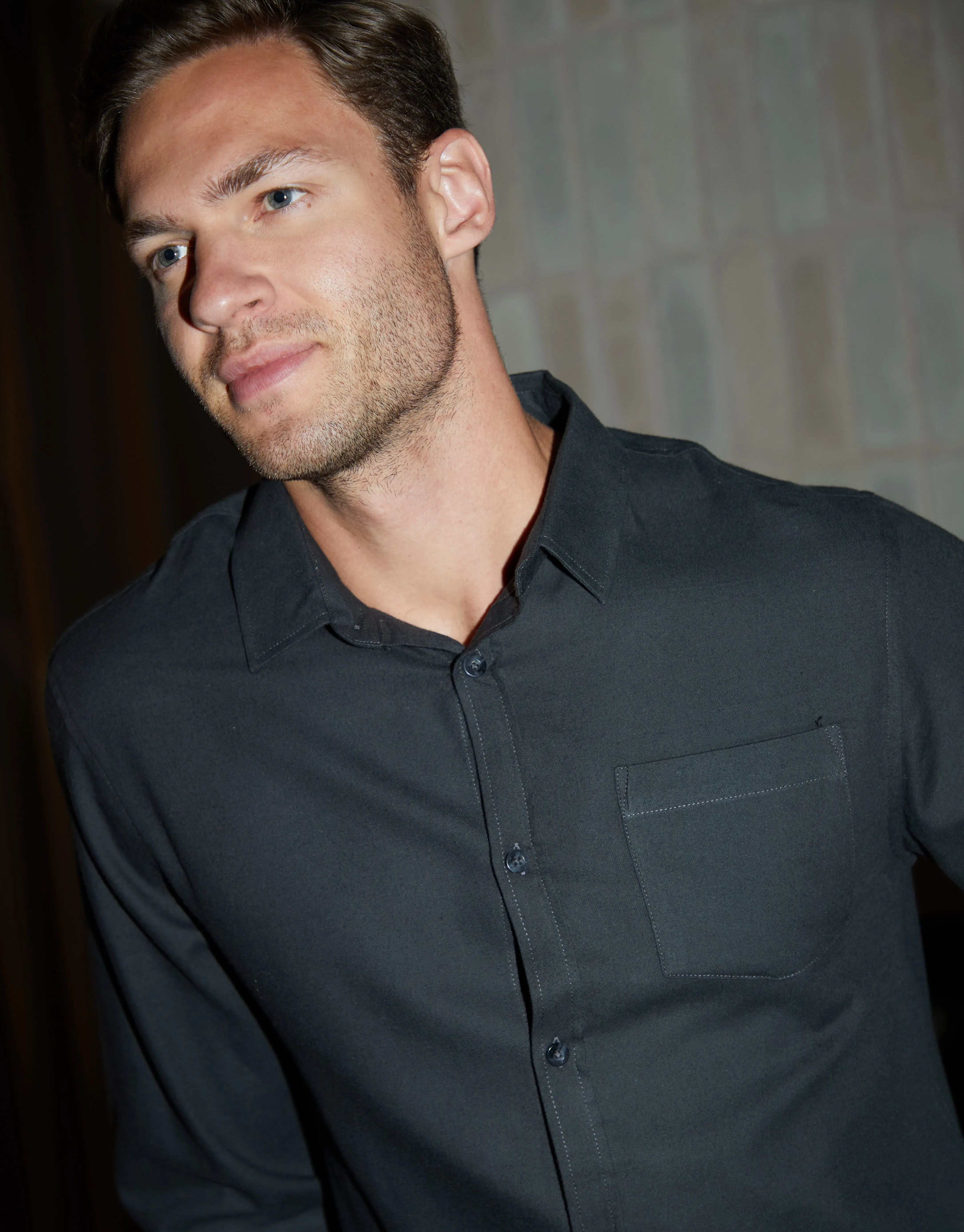 Threadbare Men's Dark Charcoal Grey Brushed Flannel Long Sleeve Shirt sold by Threadbare product image thumbnail 3