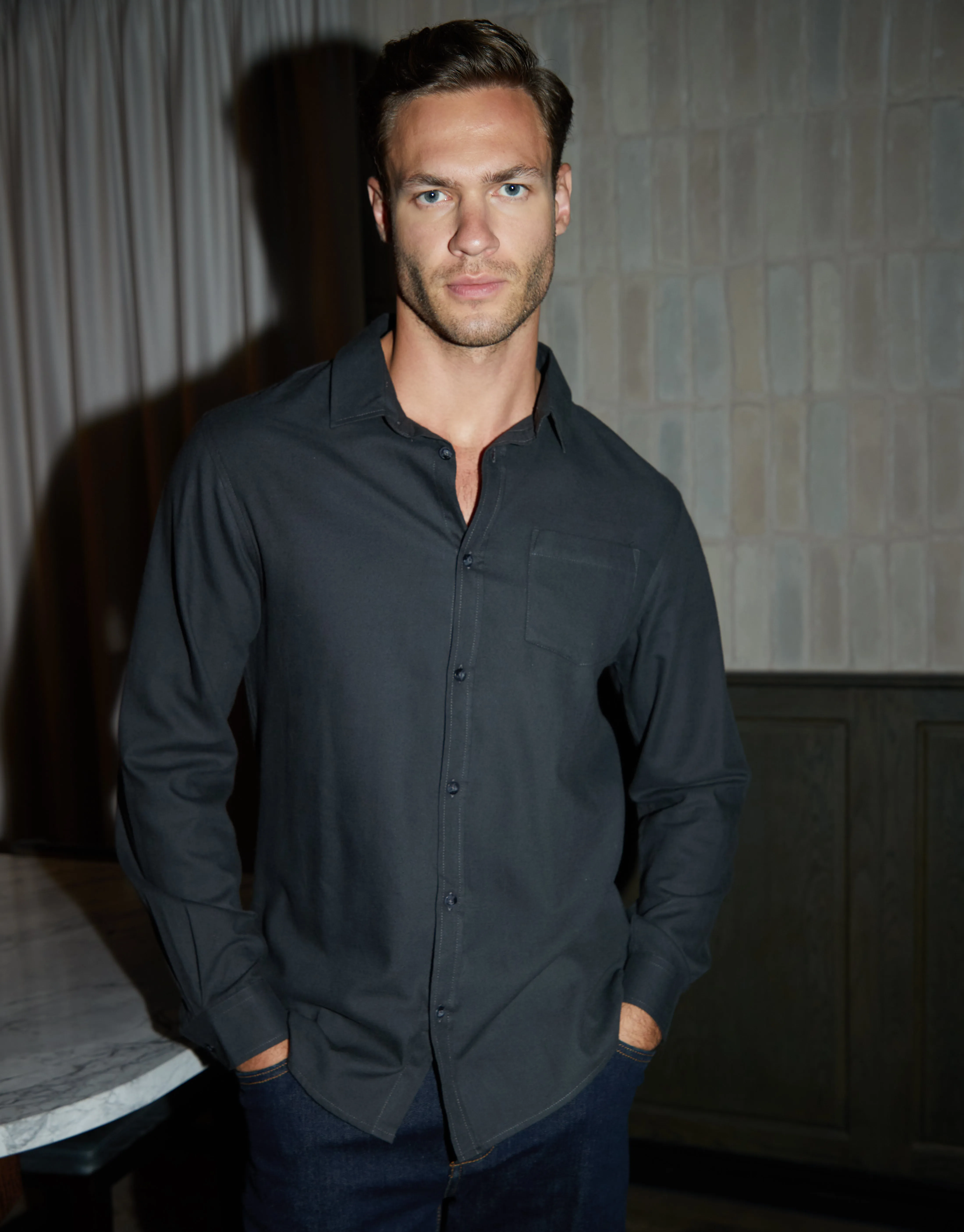 Threadbare Men's Dark Charcoal Grey Brushed Flannel Long Sleeve Shirt sold by Threadbare